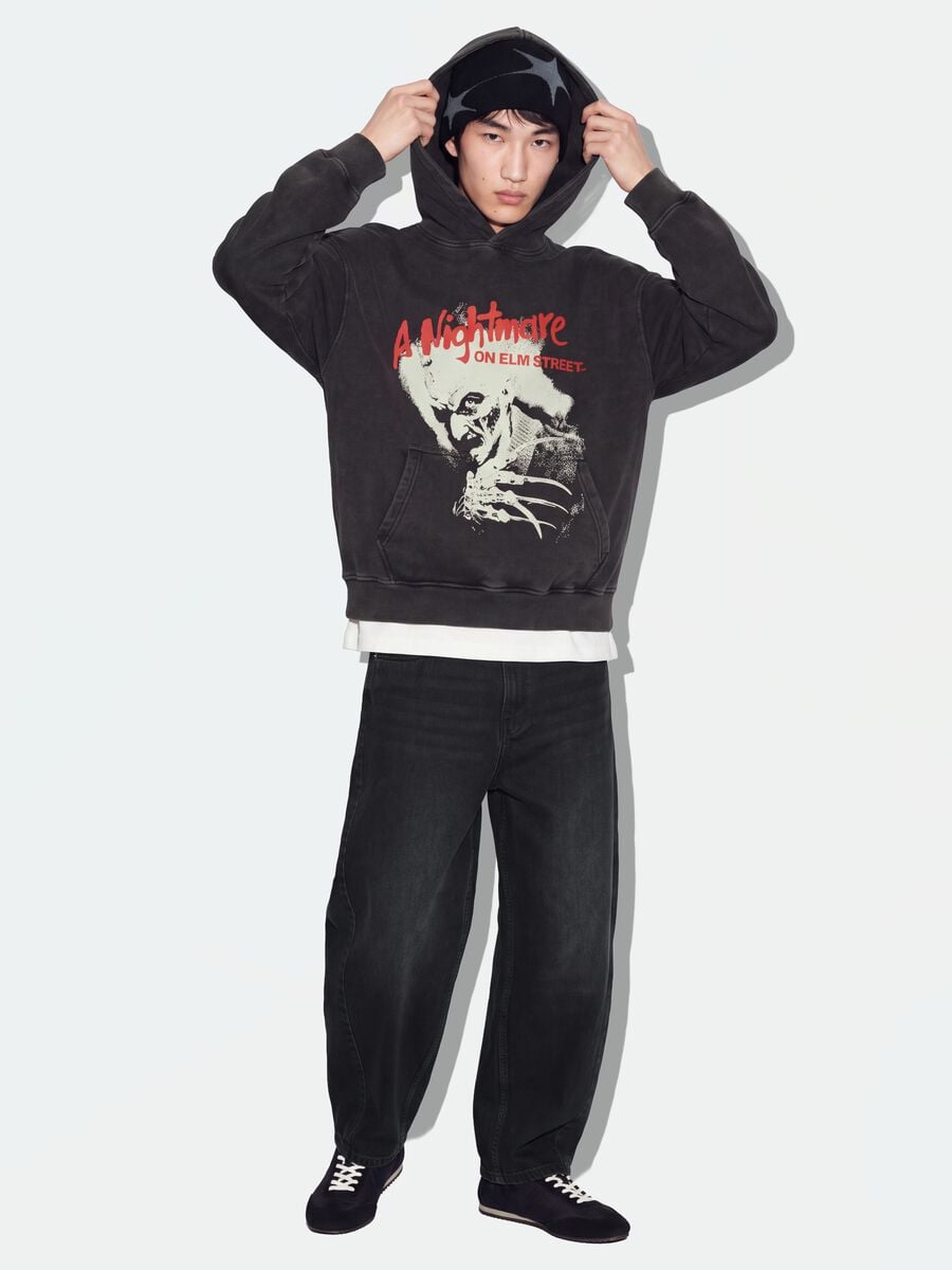Grey oversized 100% cotton hoodie with &ldquo;A Nightmare On Elm Street&rdquo; print_0