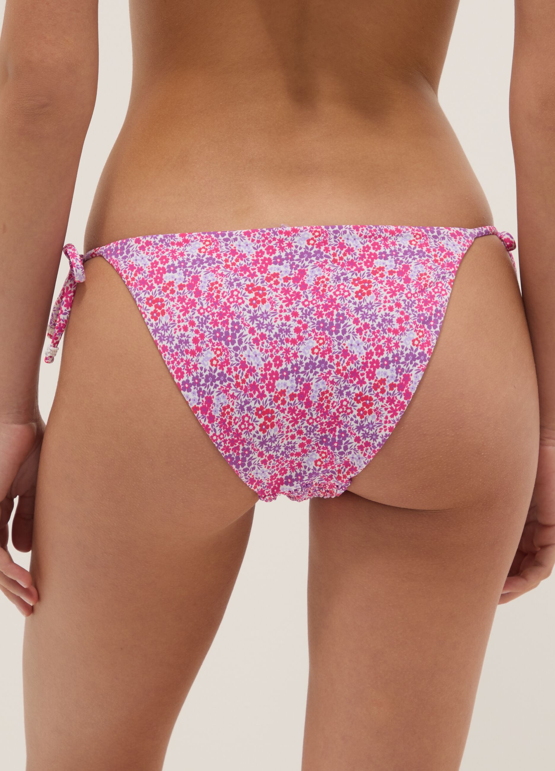 Pink tie-side bikini bottoms in stretch fabric
