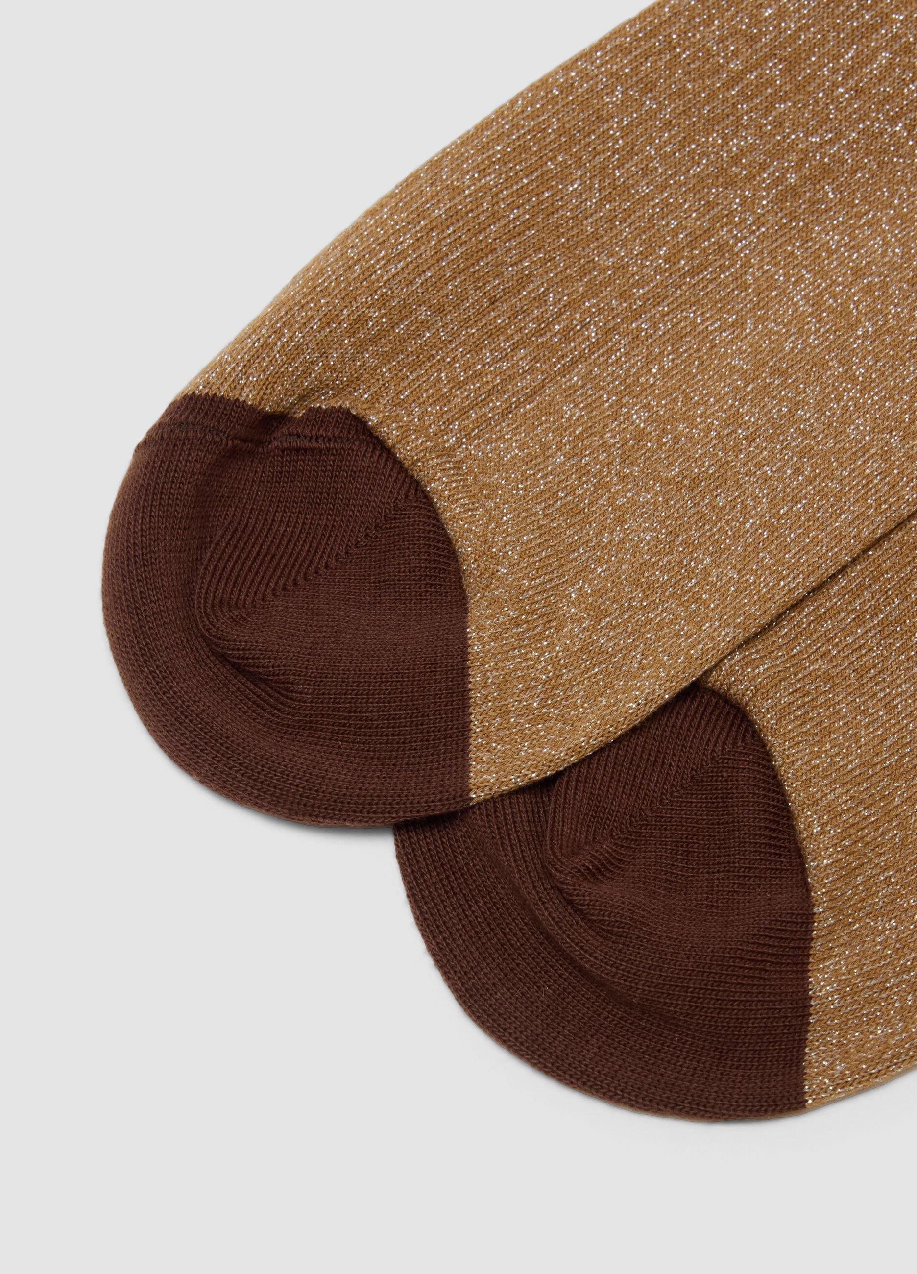 Brown stretch cotton socks with glitter