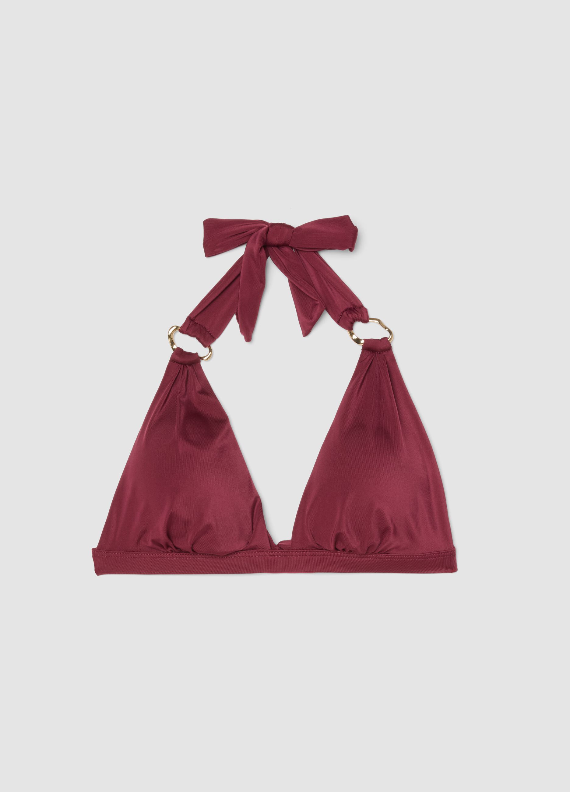 Top bikini a triangolo in tessuto elasticizzato rosso con fiocco