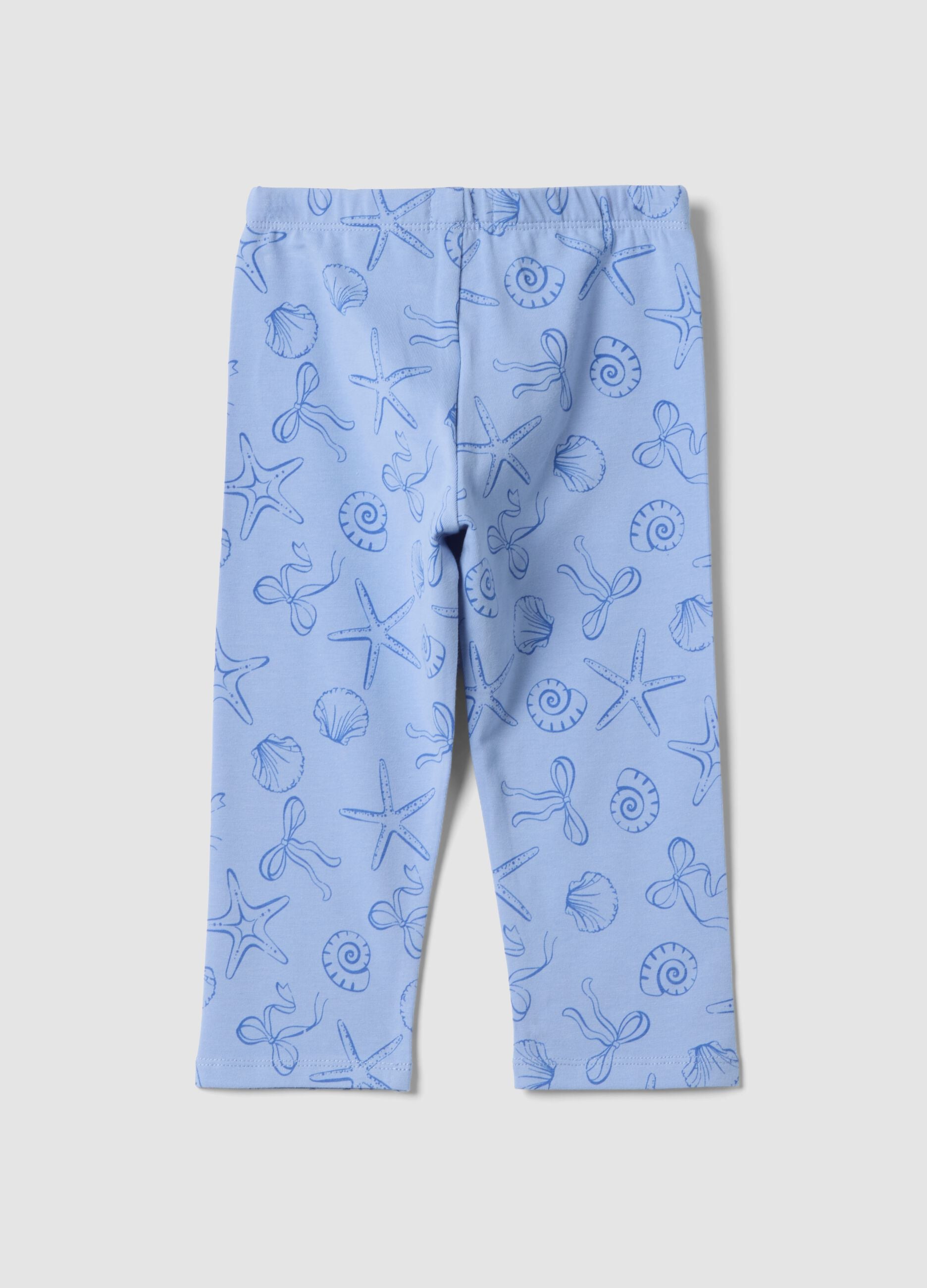 Leggings skinny azul-claro em algod&atilde;o el&aacute;stico para menina com estampados