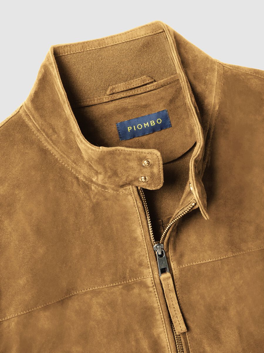 Beige Genuine Leather Jacket Regular Fit with Zip_1