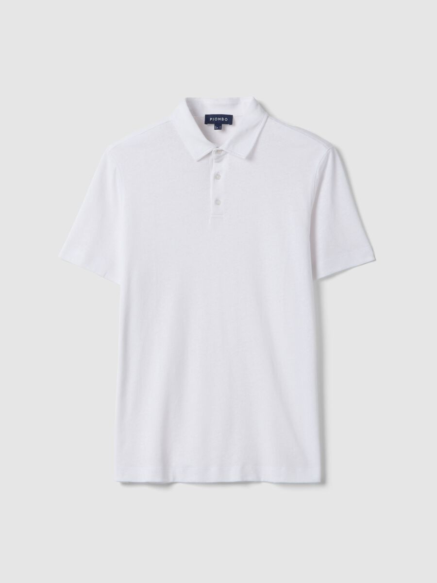 White linen-cotton blend regular fit polo_4