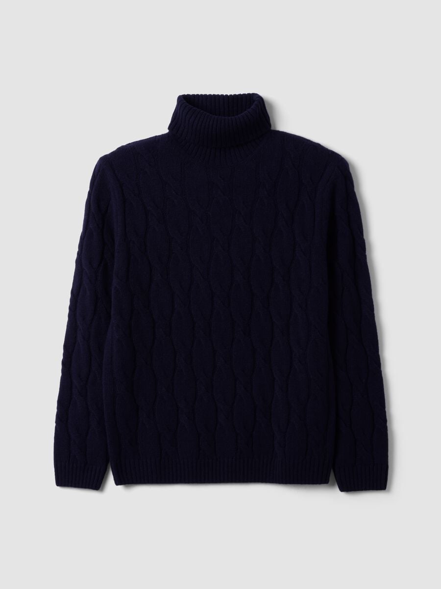 Navy blue cable-knit wool-blend regular-fit roll-neck jumper_4