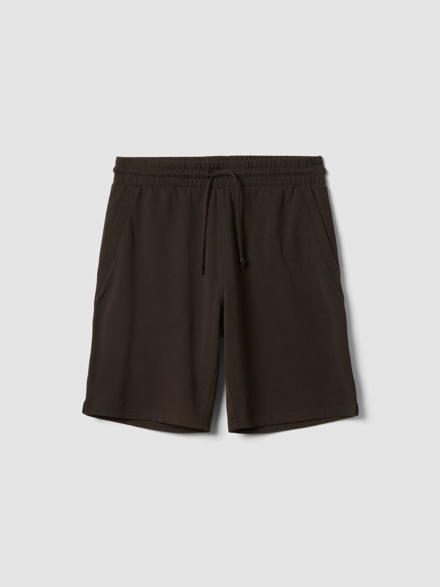 Brown cotton blend regular fit shorts_0