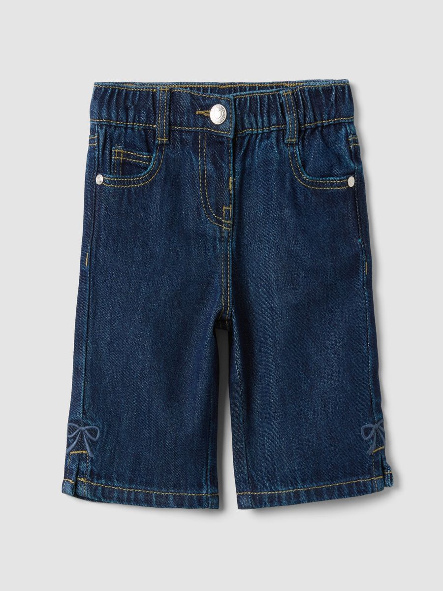 Blue denim wide-leg trousers in cotton and viscose blend for baby girl_0