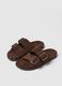 Brown genuine leather sandals with buckles and metallic details_1