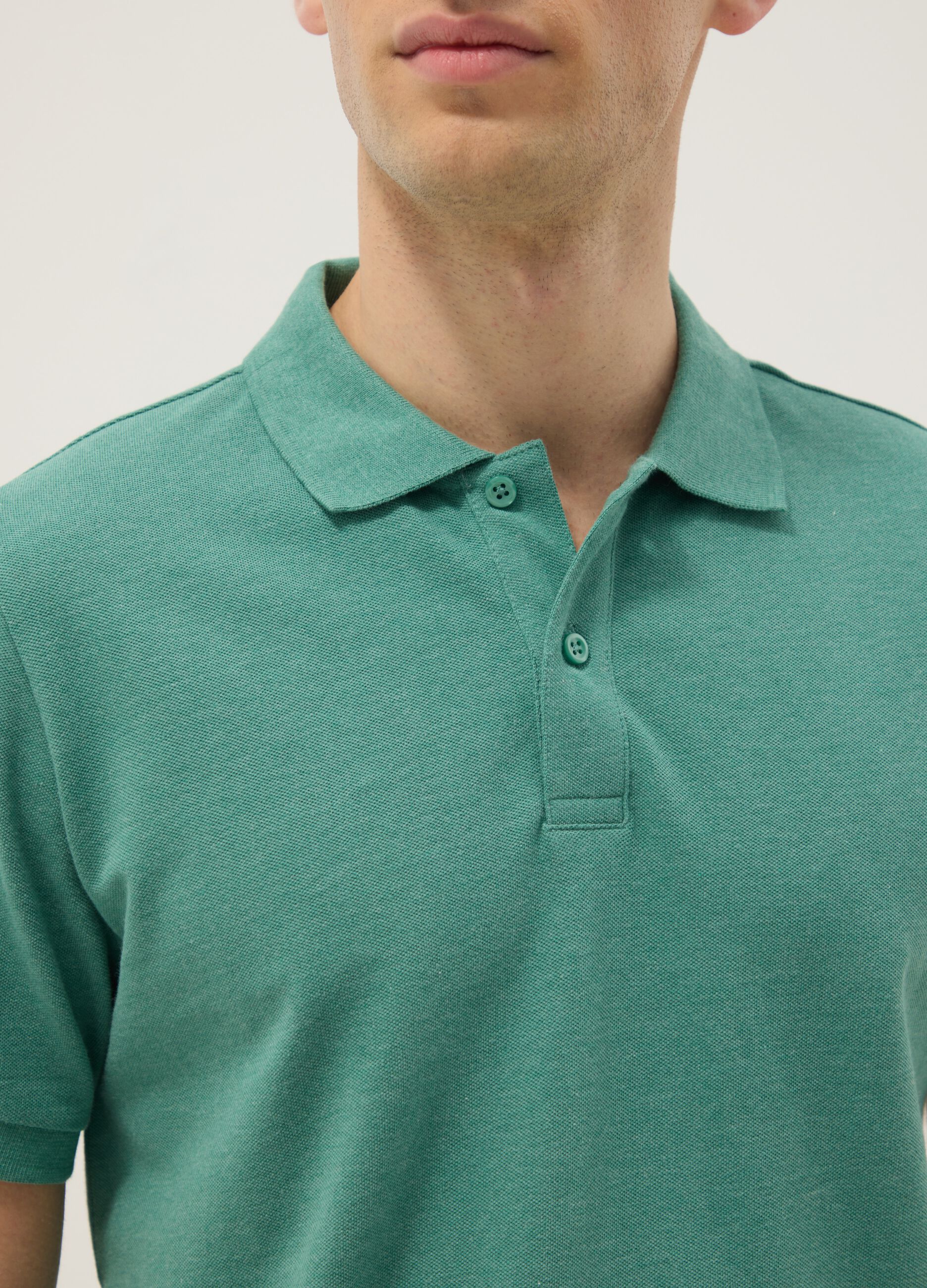 Green pure cotton short-sleeve polo shirt, regular fit