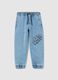 Denim joggers with drawstring and "Skate" print_0