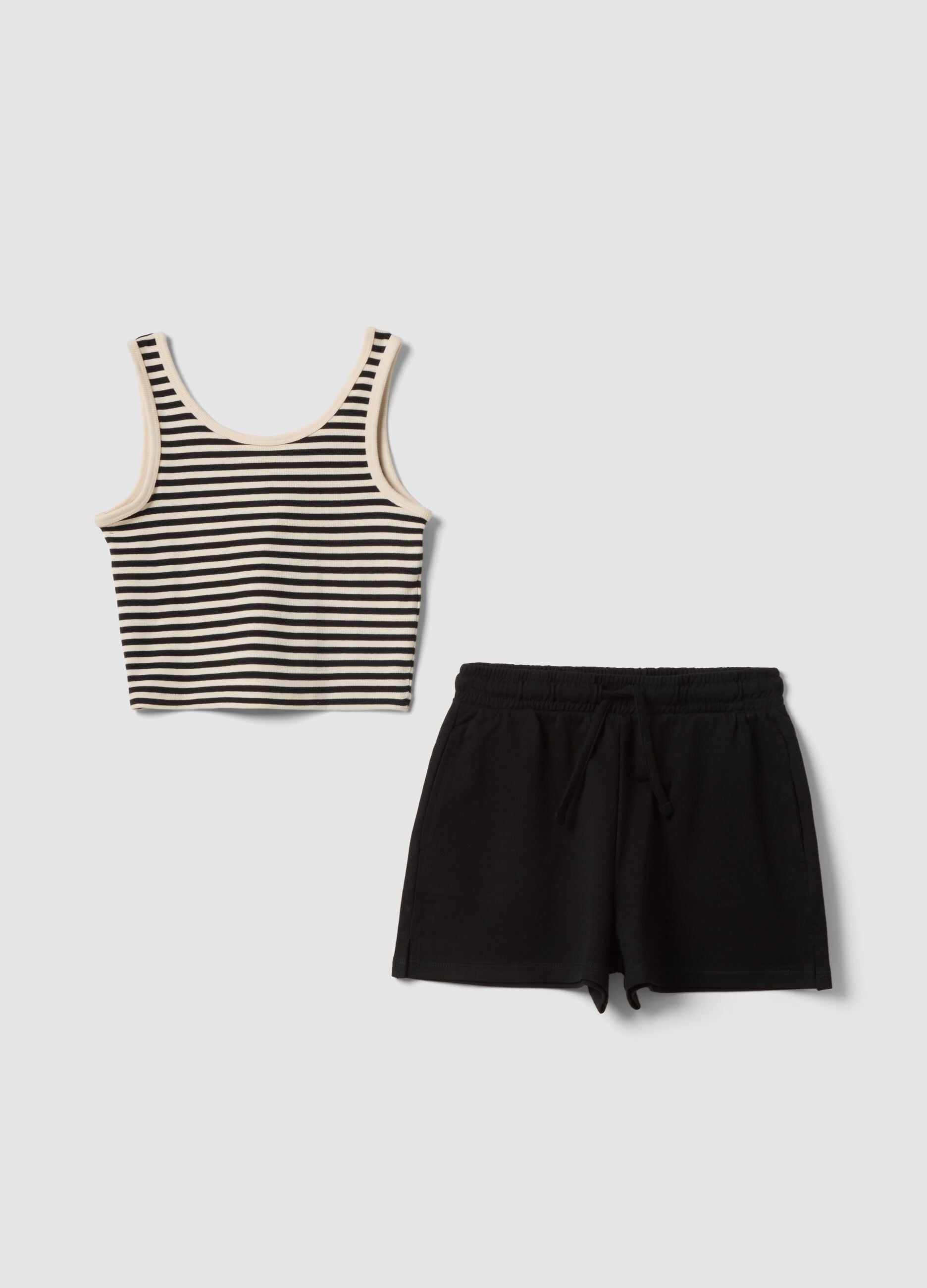 Girls&rsquo; black and beige fitted stretch-cotton set