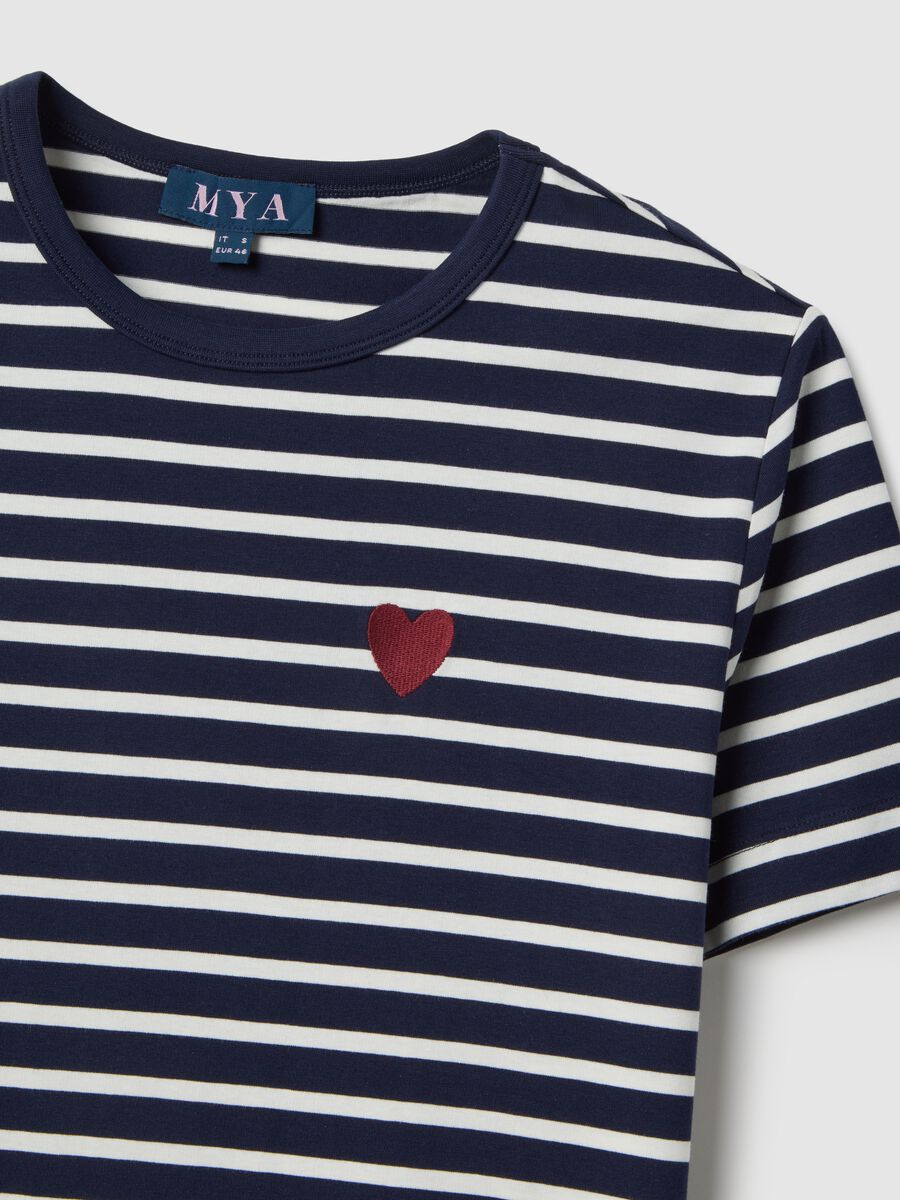 Multicolor striped regular fit stretch cotton t-shirt with heart_5