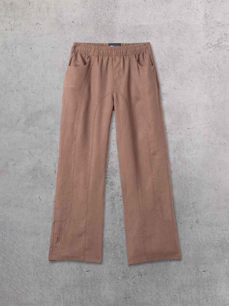 100% Linen Wide-Leg Trousers in Mocha_6