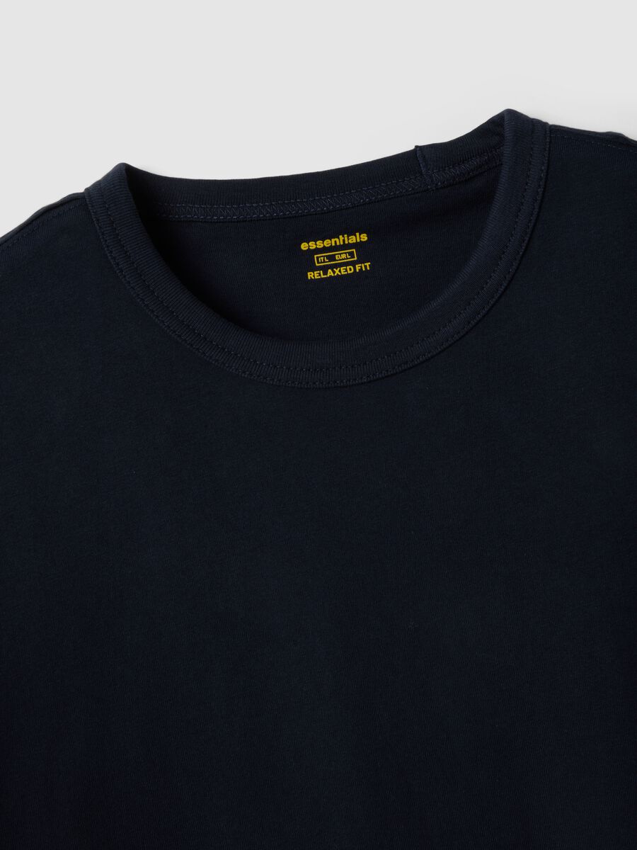 Relaxed fit blue crew neck pure cotton T-shirt_5