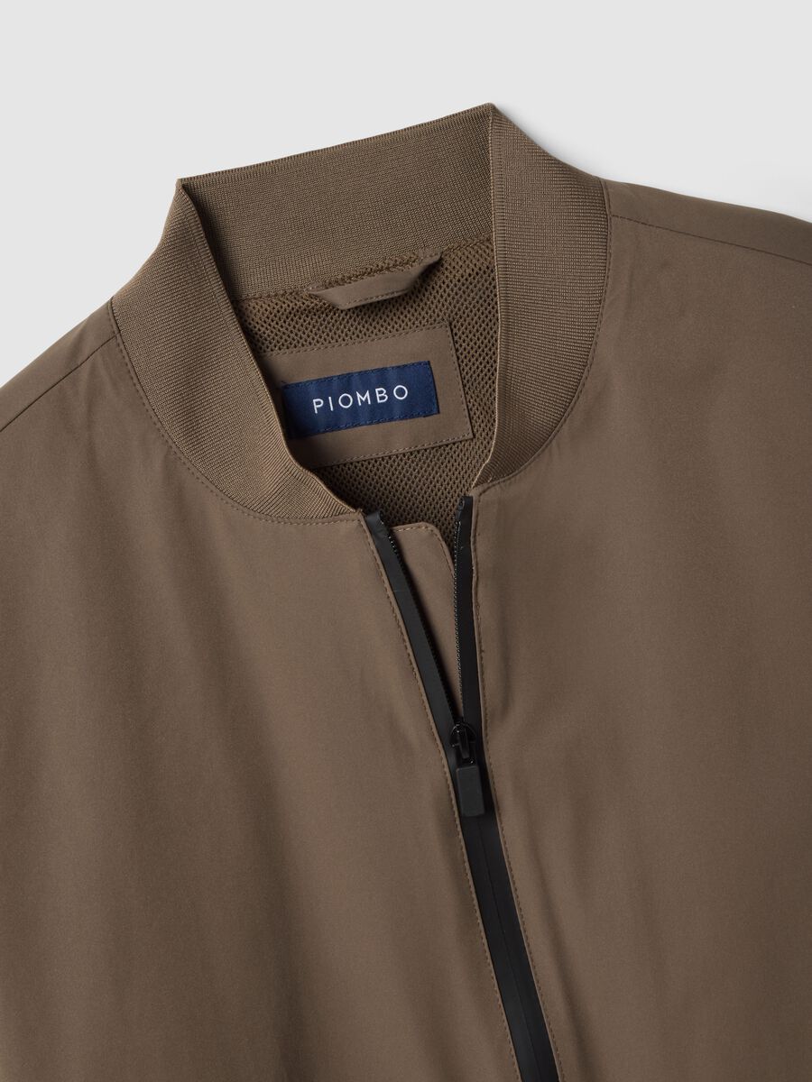 Brown regular fit bomber with full zip_5