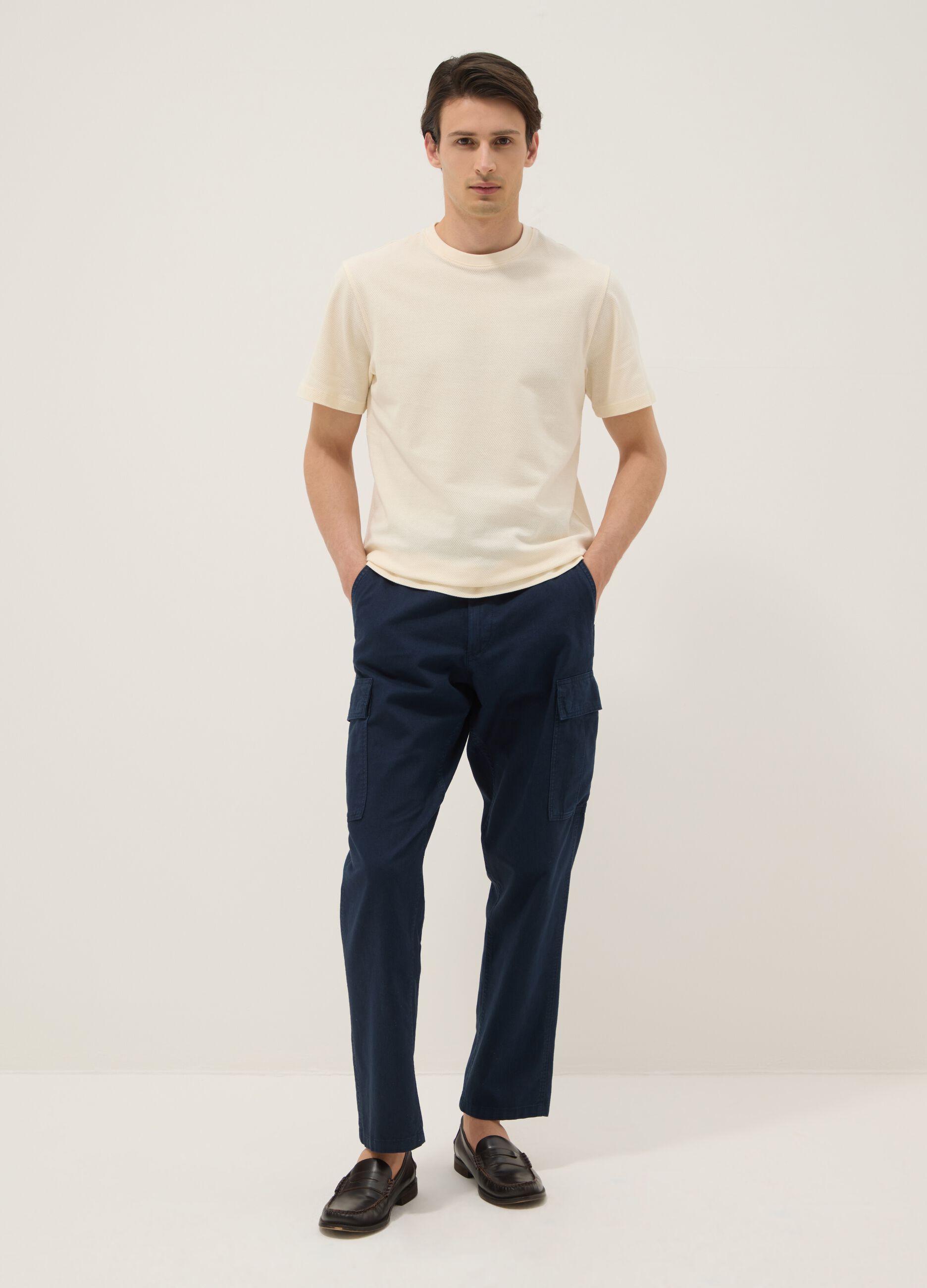 Blaue Cargo-Hose in Leinen-Baumwoll-Mix, Regular Fit