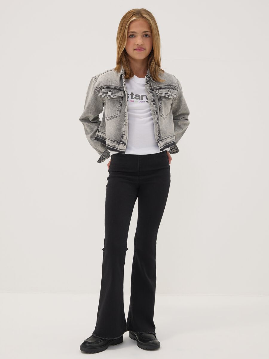 Girls&rsquo; black flared jeggings in stretch cotton and viscose_0