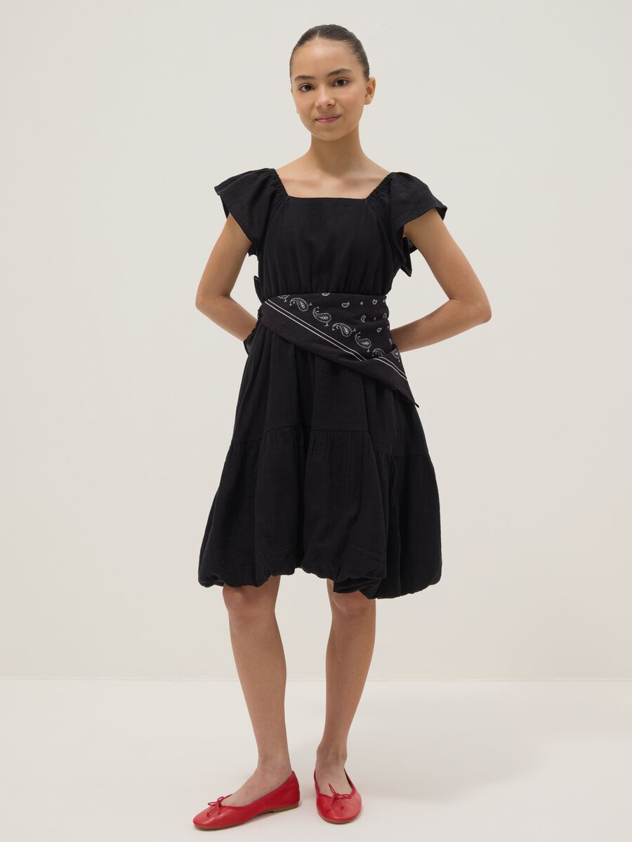 Black pure cotton boat-neck dress, wide fit_0