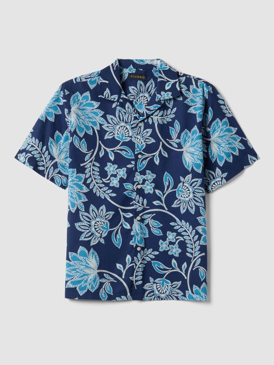 Men&rsquo;s organic cotton blue short-sleeve shirt with floral print_0