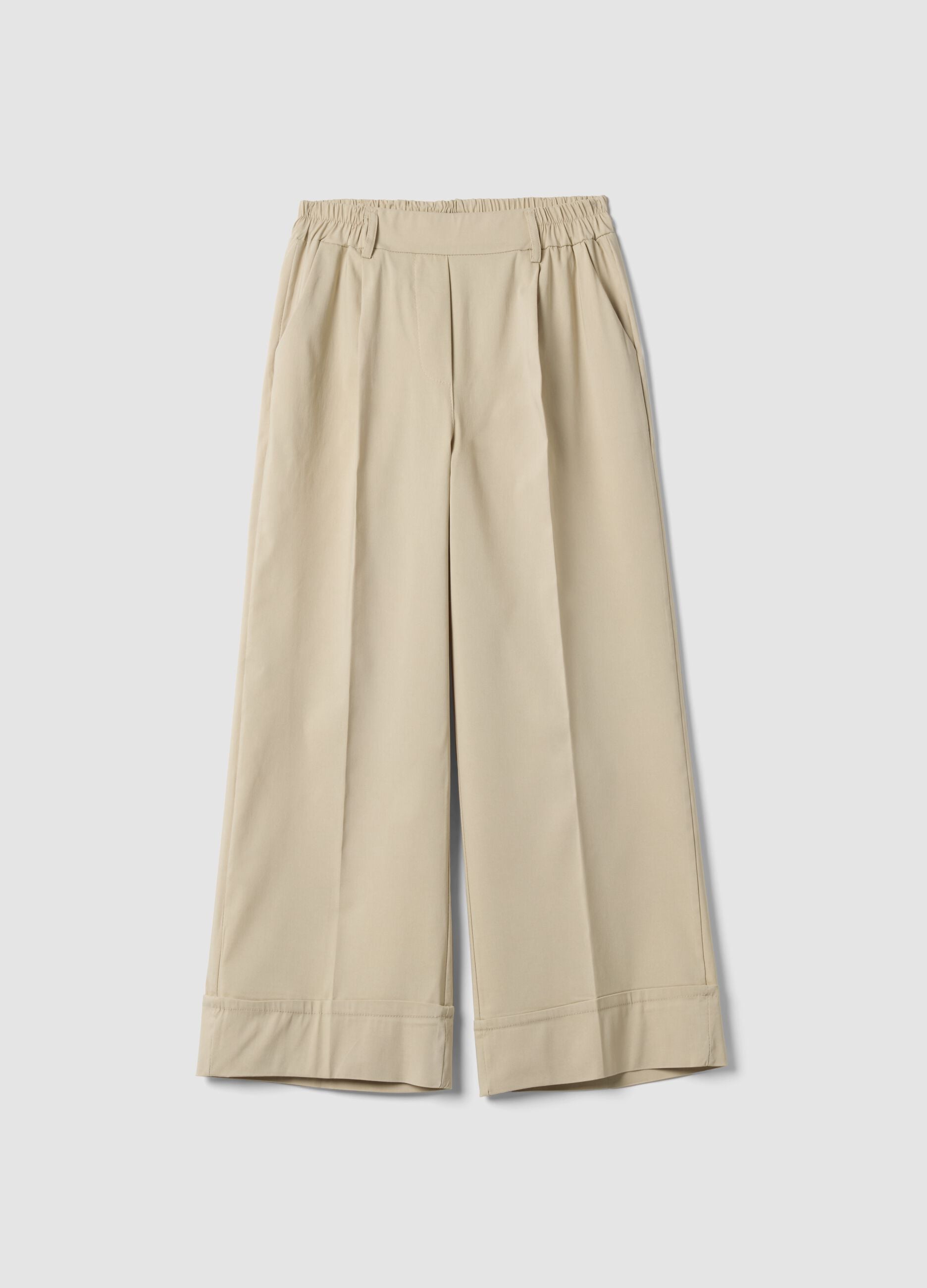 Beige Palazzo-Hose aus elastischer Viskose