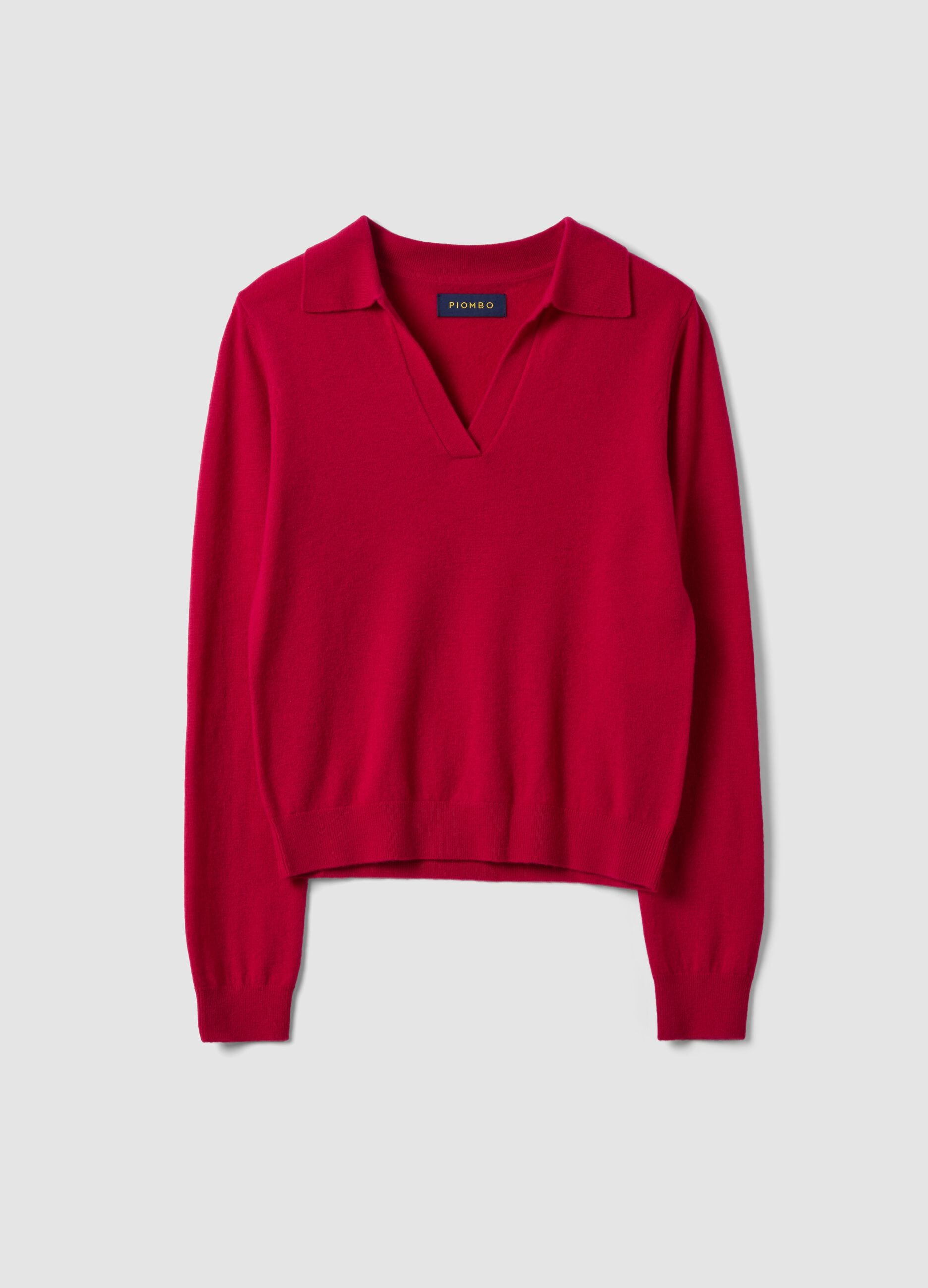 Maglia rossa in pura lana con colletto polo