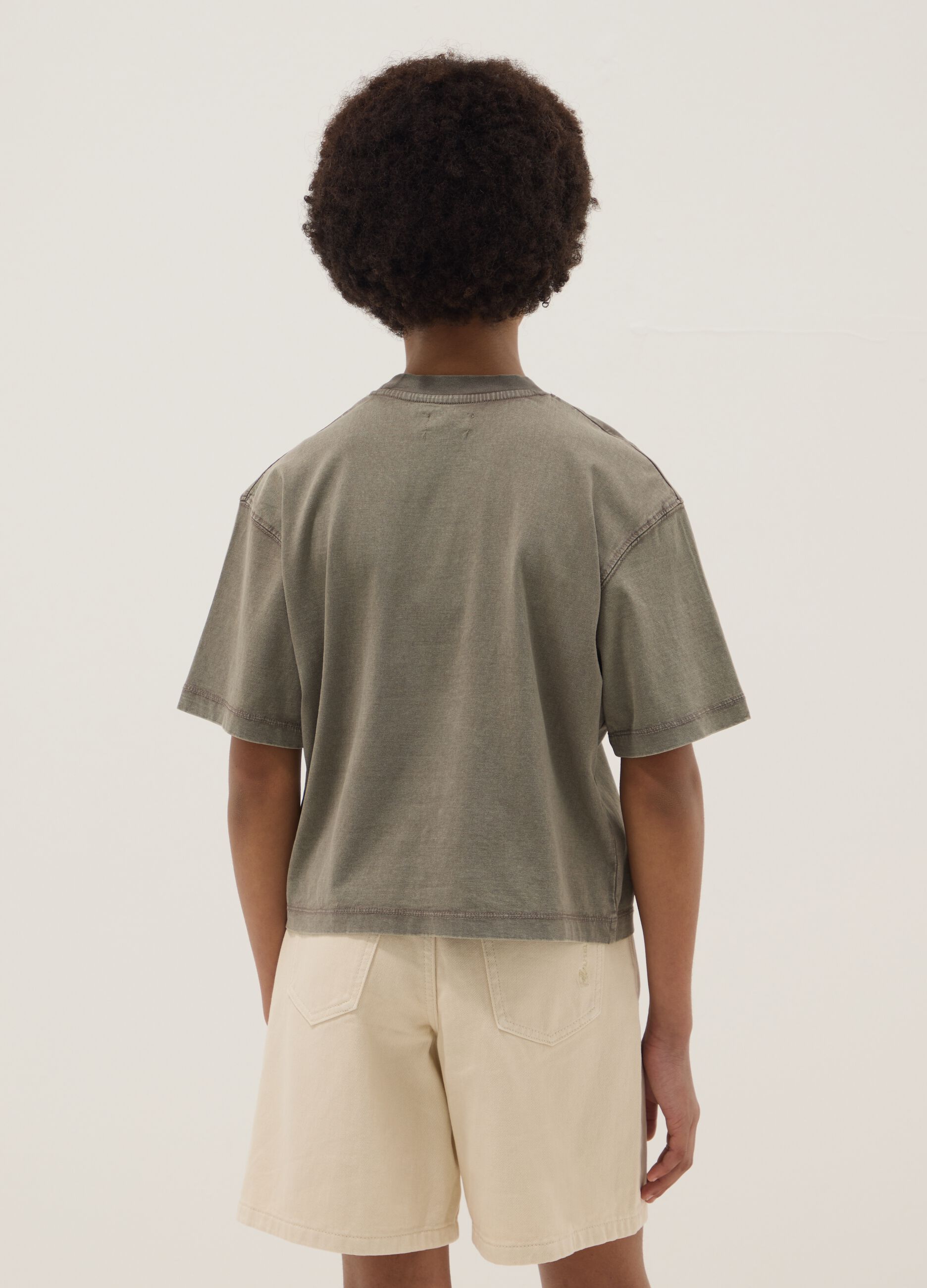 Girls' oversized fit green pure cotton T-shirt