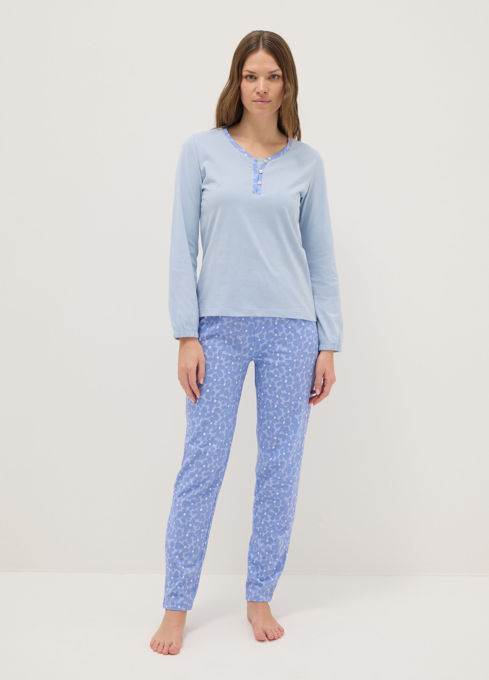 Multicoloured pyjama trousers in pure cotton regular fit