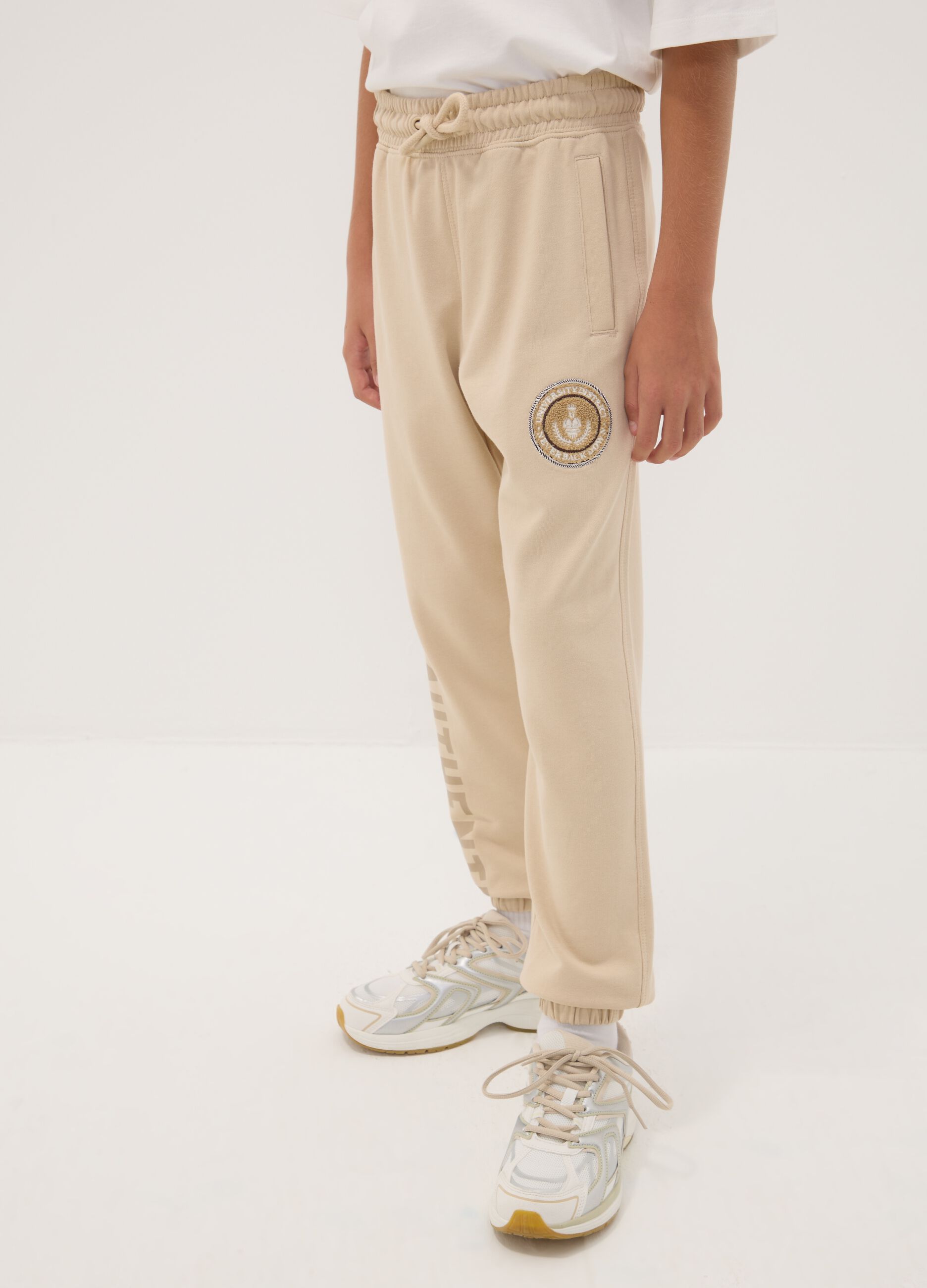 Beige pure cotton comfort-fit joggers for boys