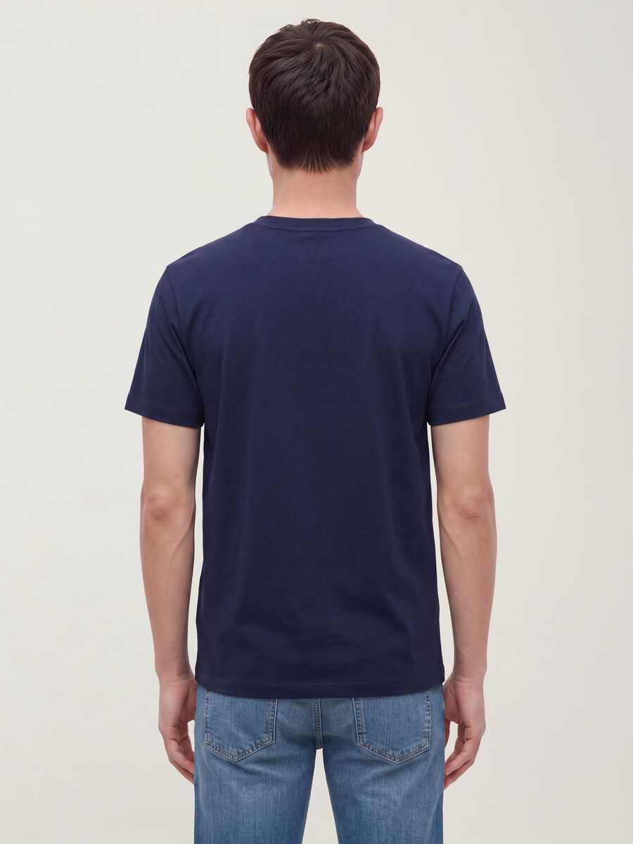 Blue mercerised pure cotton crew-neck T-shirt, regular fit_3
