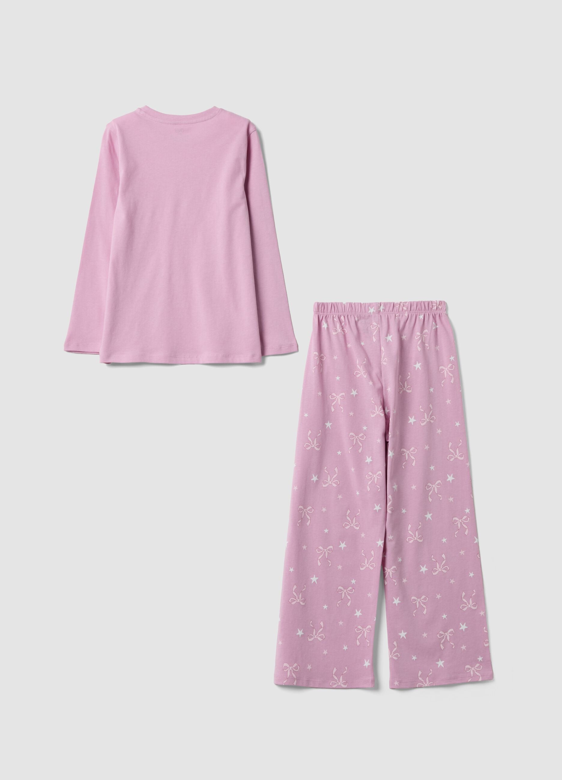 Rosa Pyjama aus Bio-Baumwolljersey mit Schleifenprint