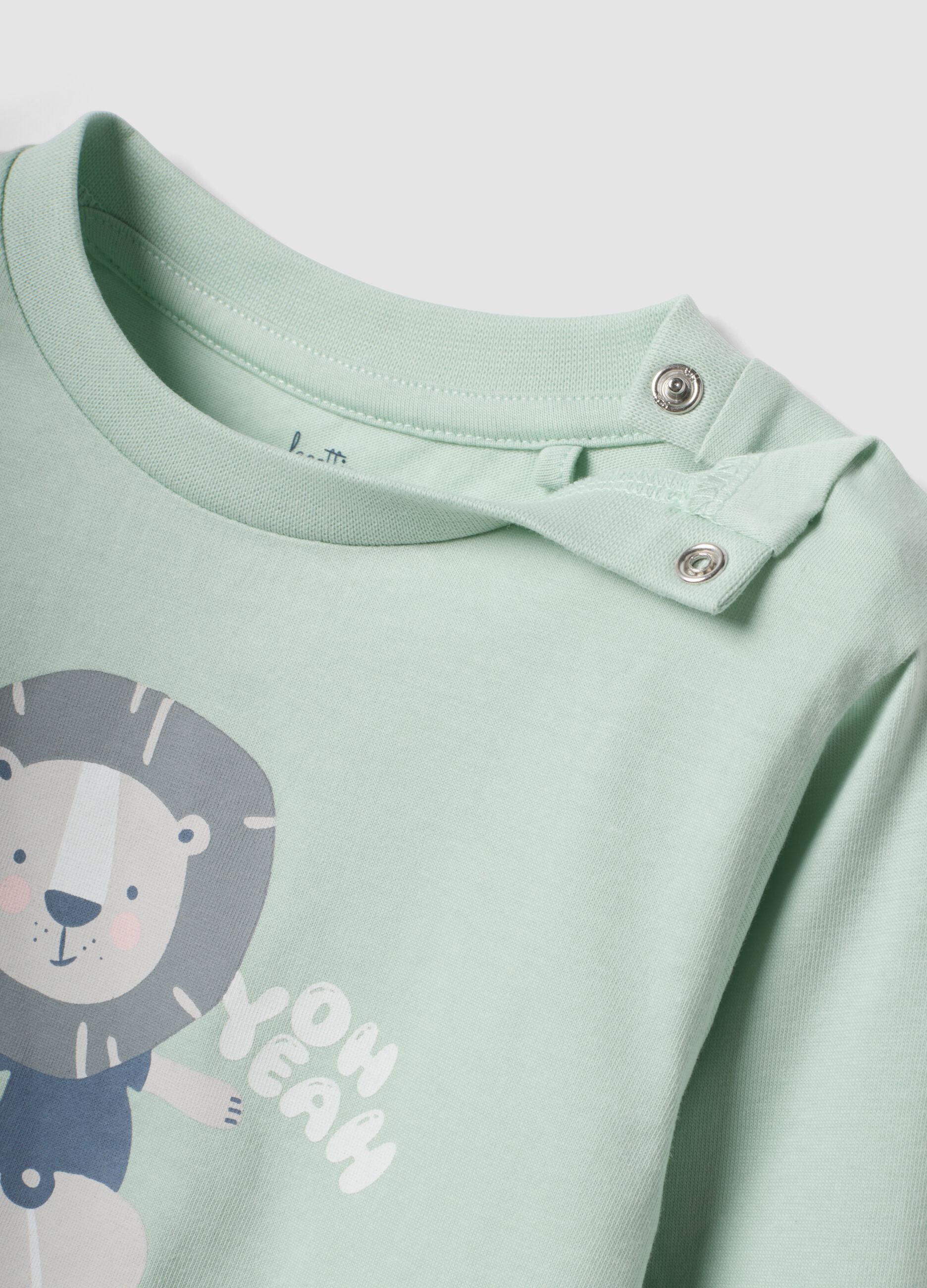 Pijama comprido verde com estampado em jersey de algod&atilde;o org&acirc;nico para beb&eacute; e crian&ccedil;a