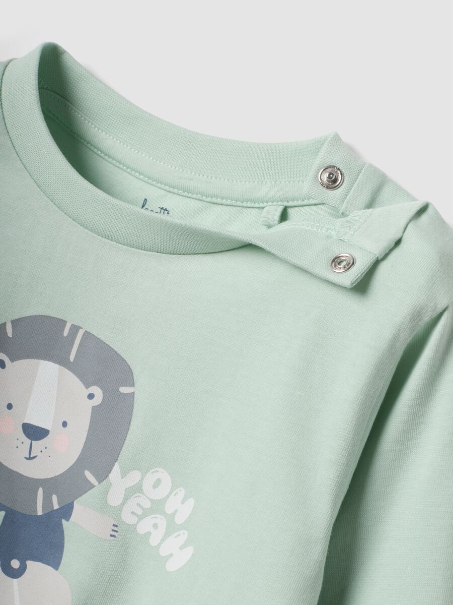 Green long printed organic cotton jersey pyjamas for babies and toddlers_2