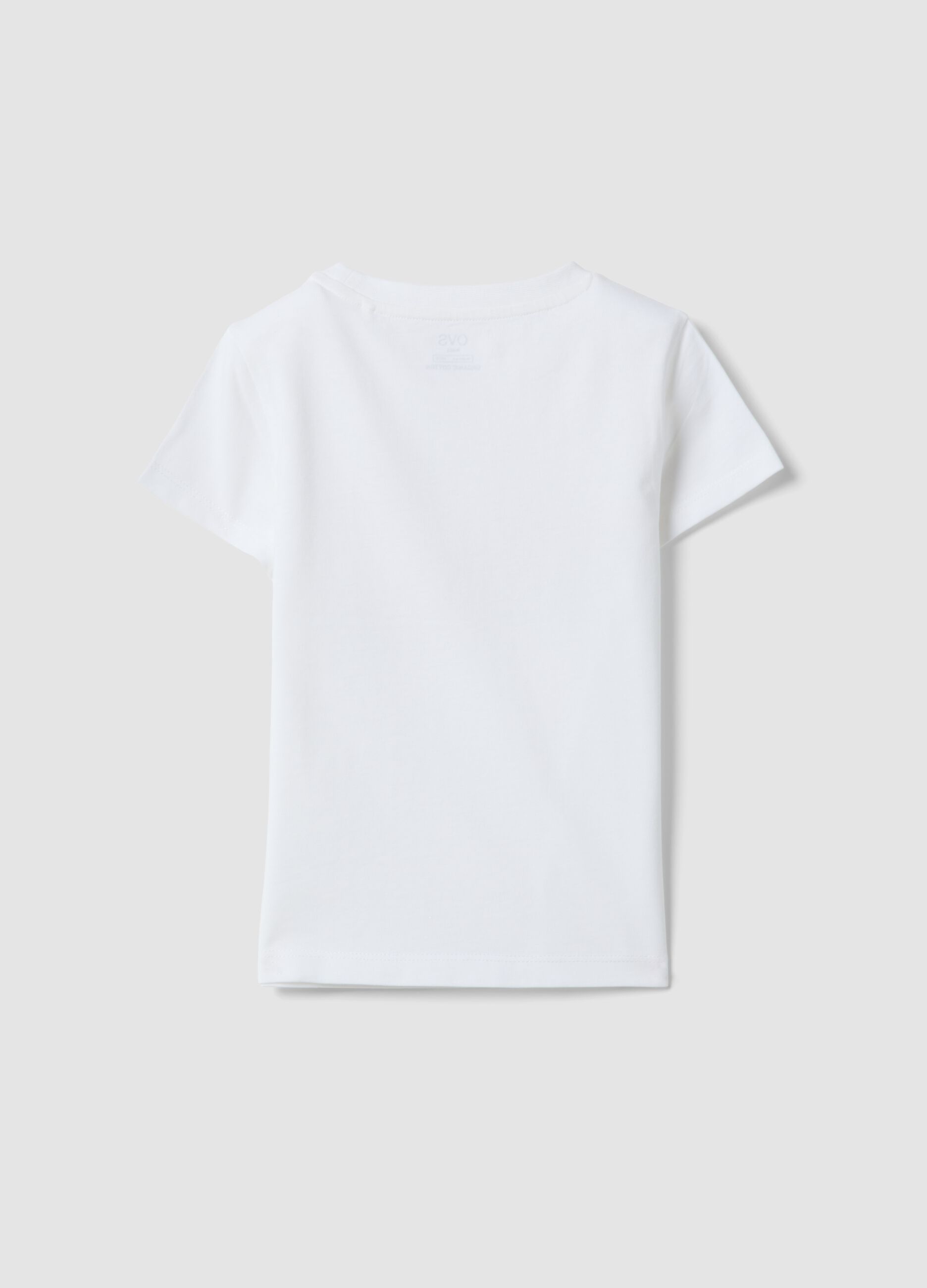 White pure organic cotton girls&rsquo; T-shirt with print and glitter