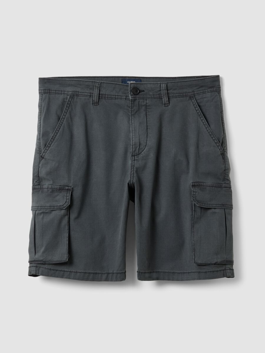Grey stretch cotton cargo shorts_4