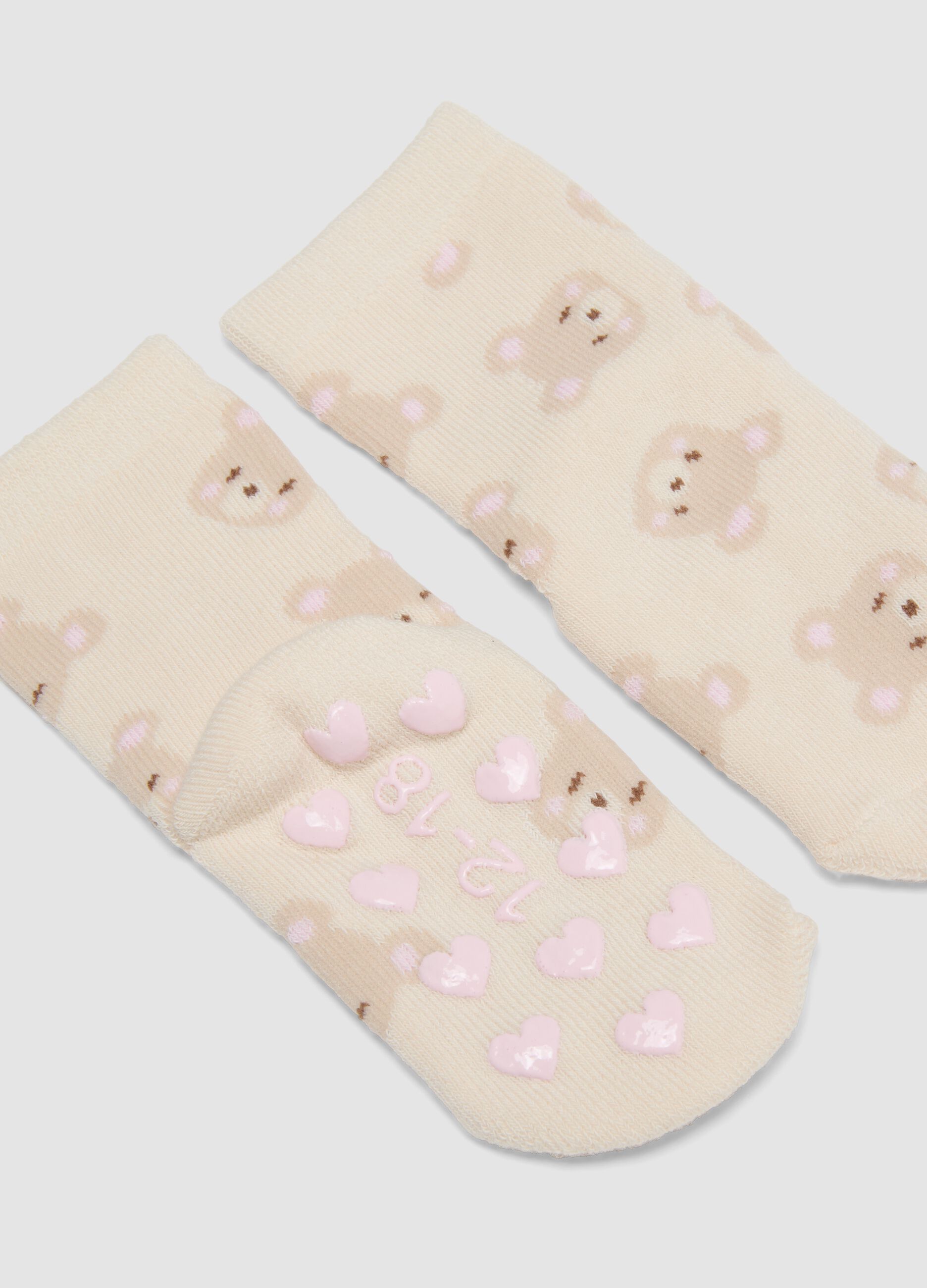 2er-Pack hellbeige rutschfeste Socken aus elastischer Bio-Baumwolle