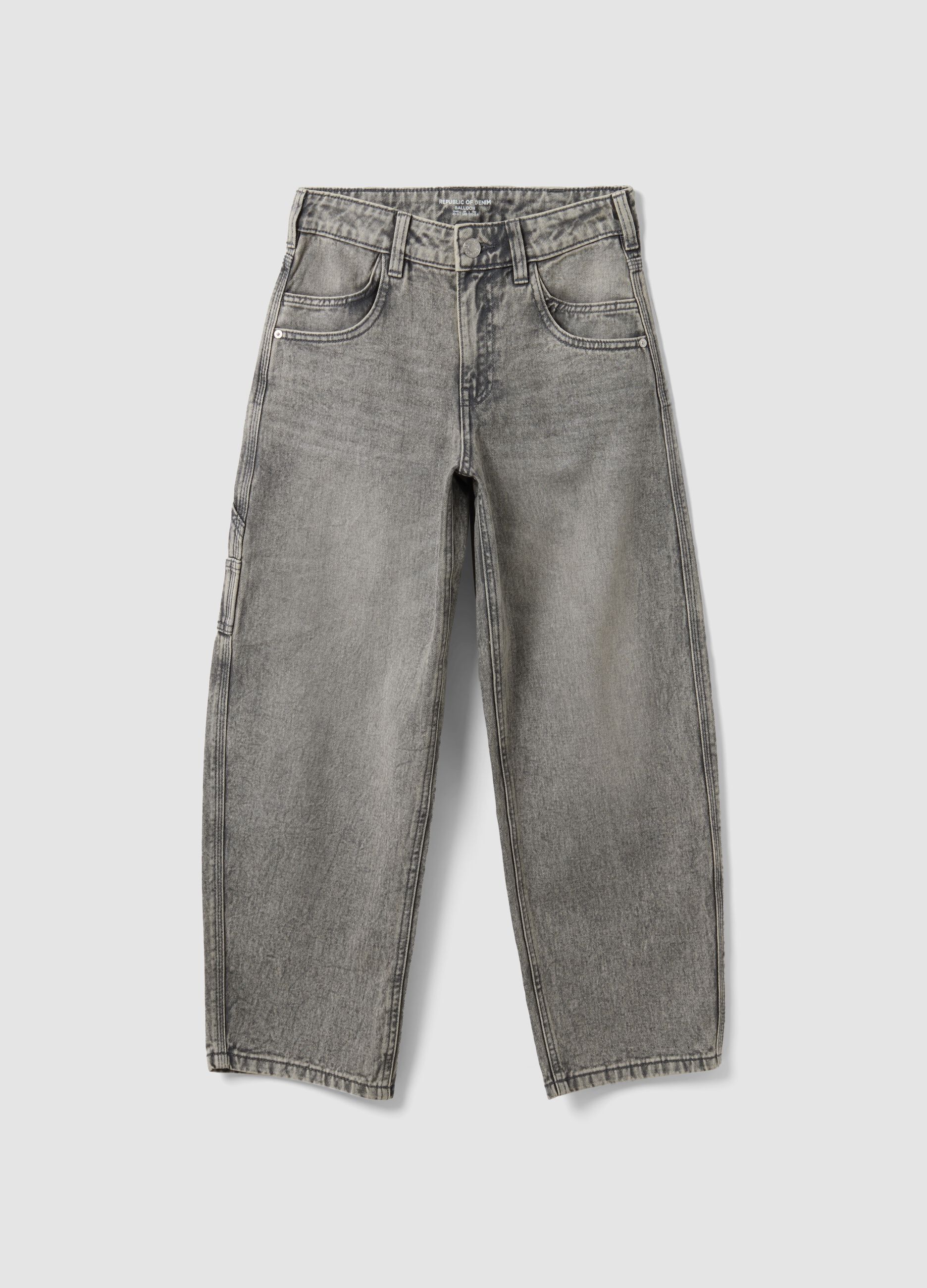 Grey pure cotton denim jeans, balloon fit
