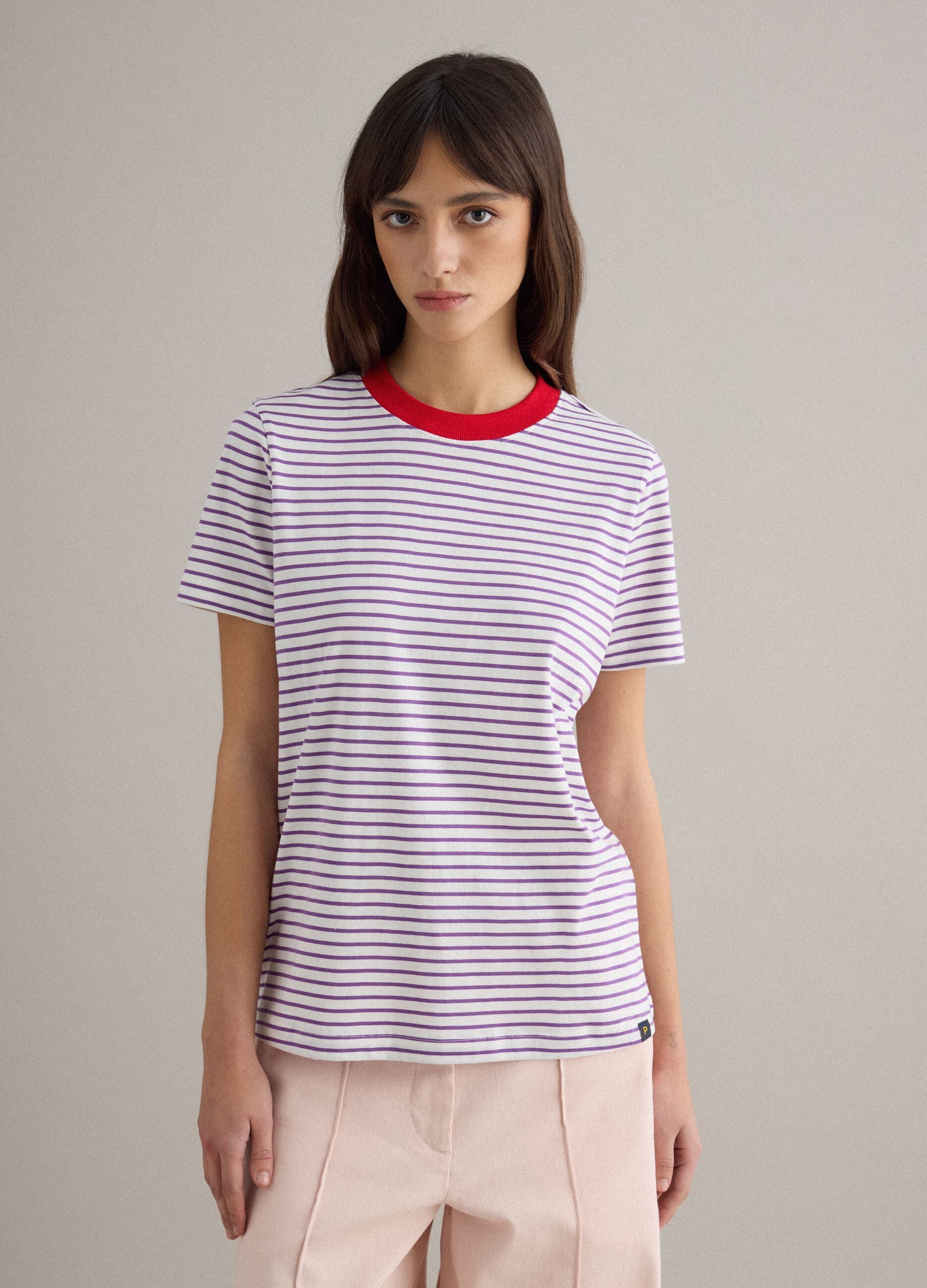 Gr&uuml;n-wei&szlig;e T-Shirt aus reiner Baumwolle, Regular Fit