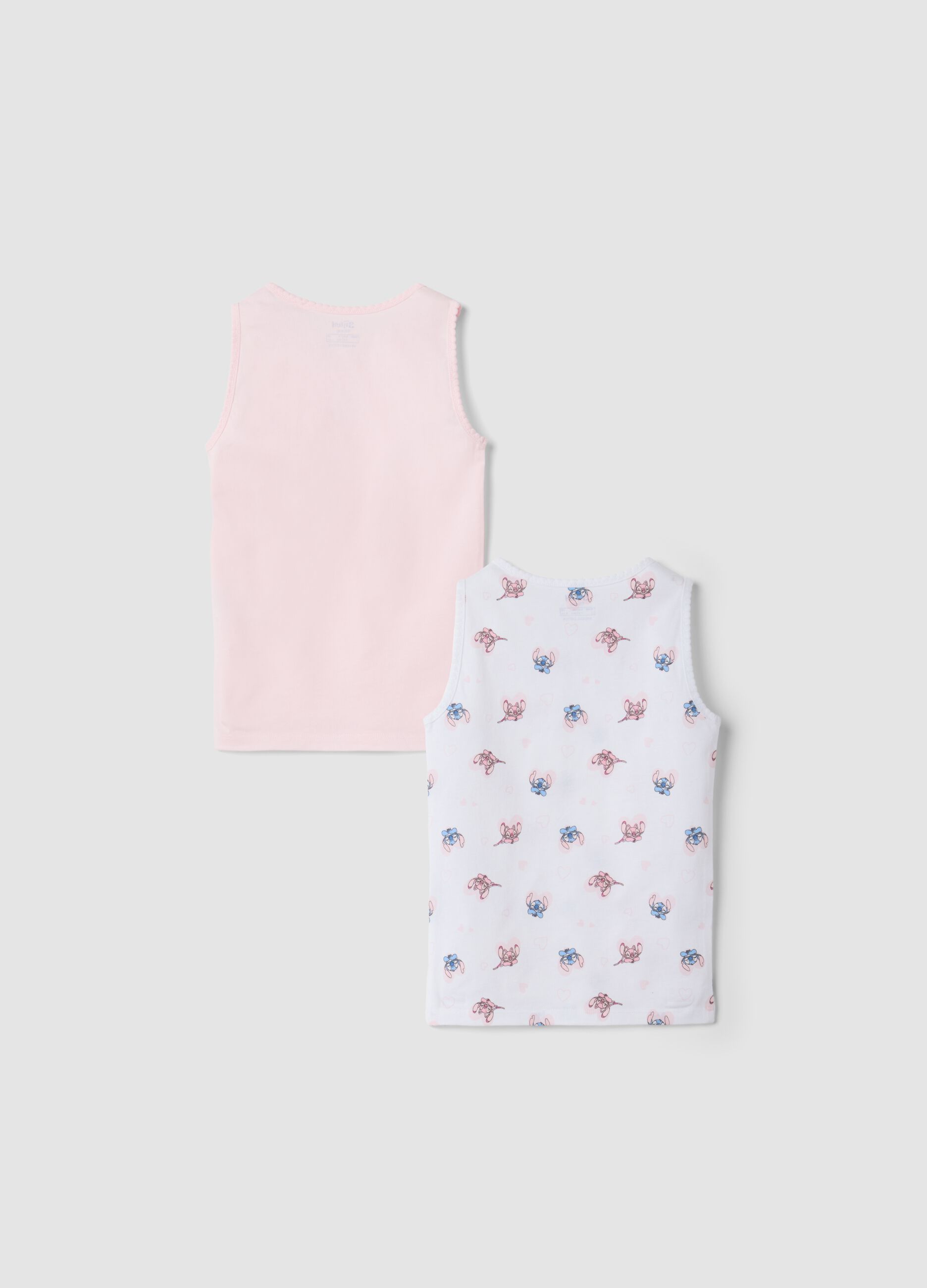 2-pack pink and white organic cotton vests with Lilo & Stitch print