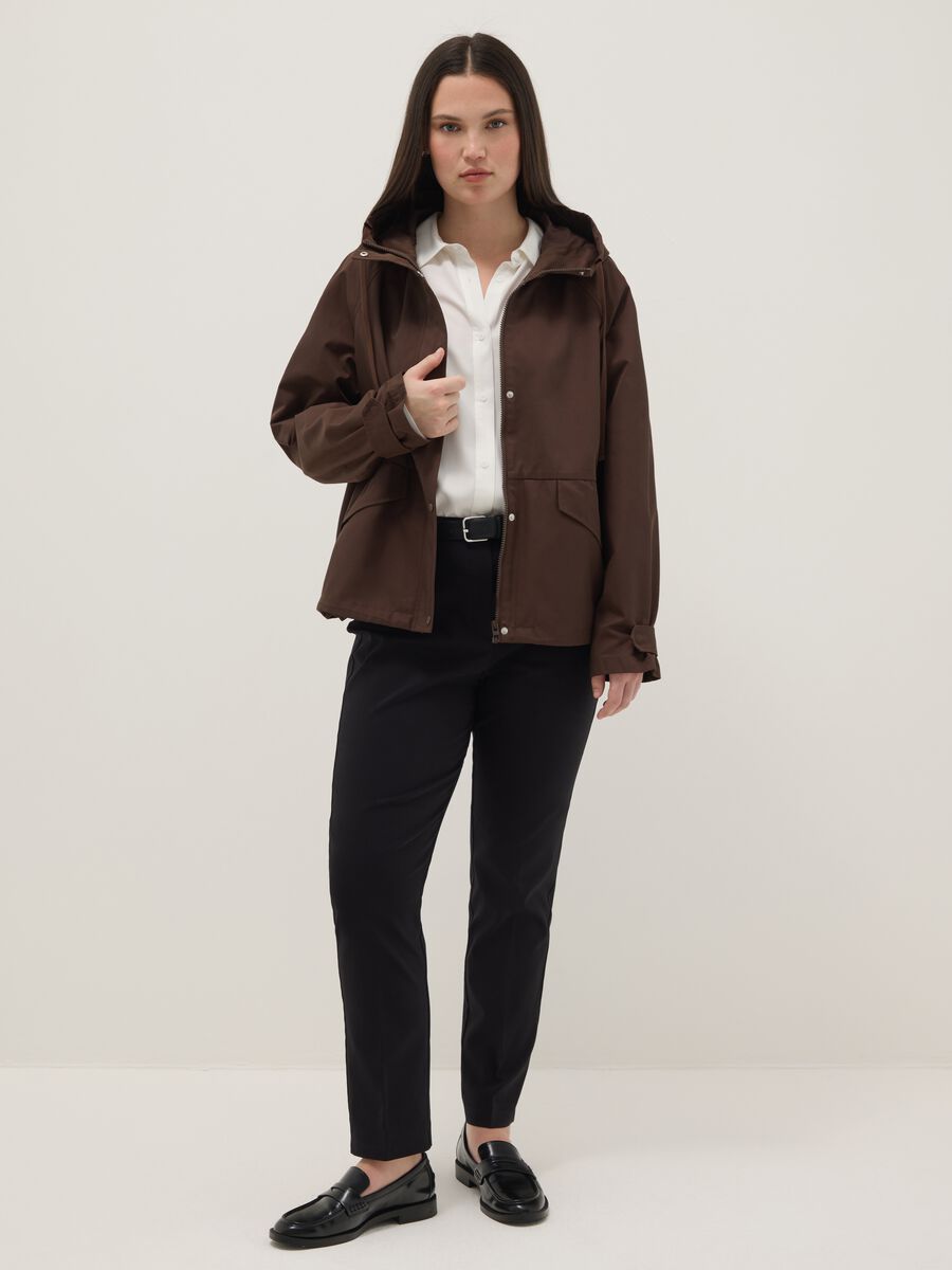 Brown cotton blend parka jacket regular fit with hood_1