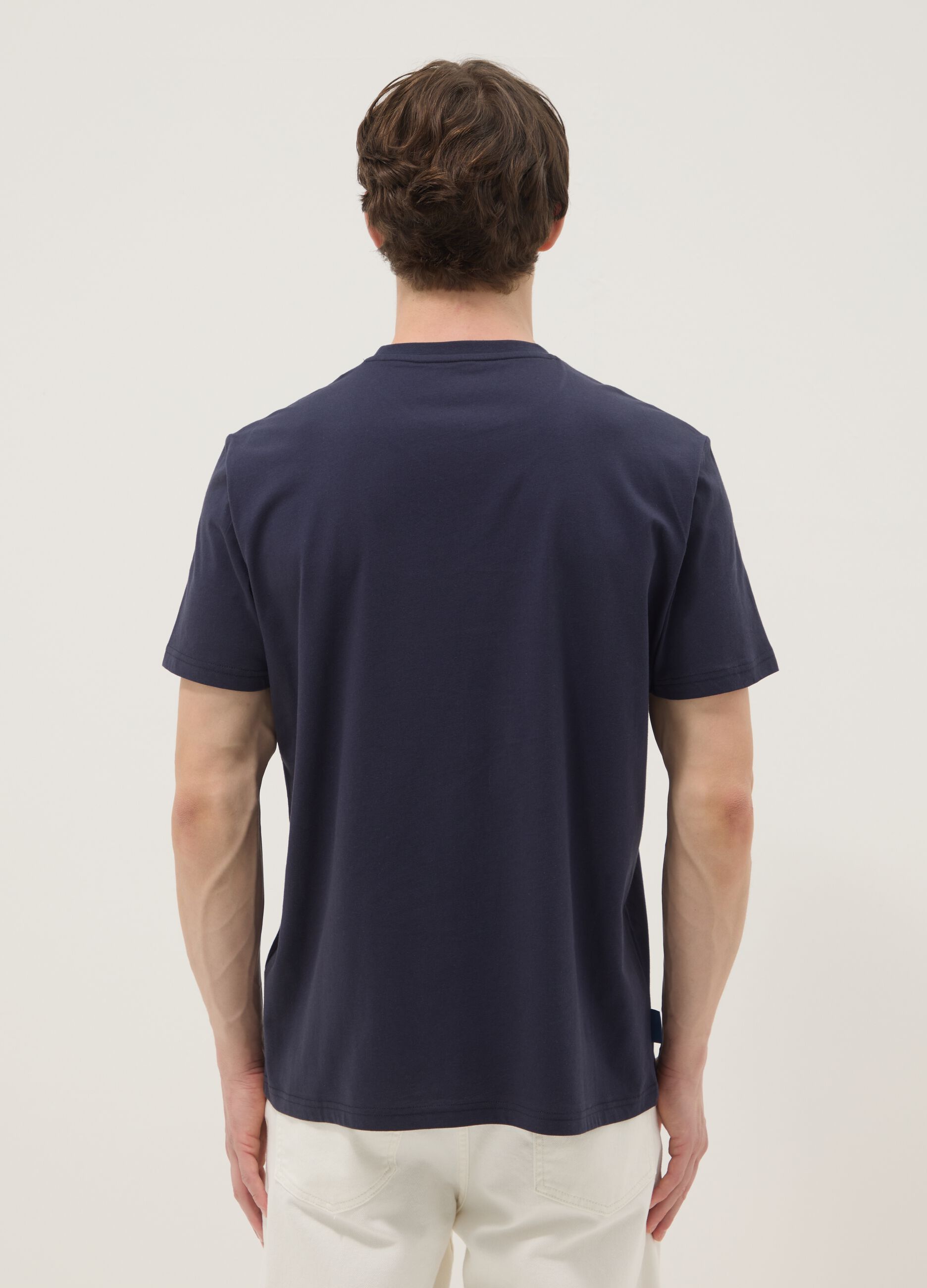 Blaues Kurzarm-T-Shirt aus reiner Baumwolle, Regular Fit