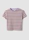 T-shirt crop viola in puro cotone a righe con stampa_4