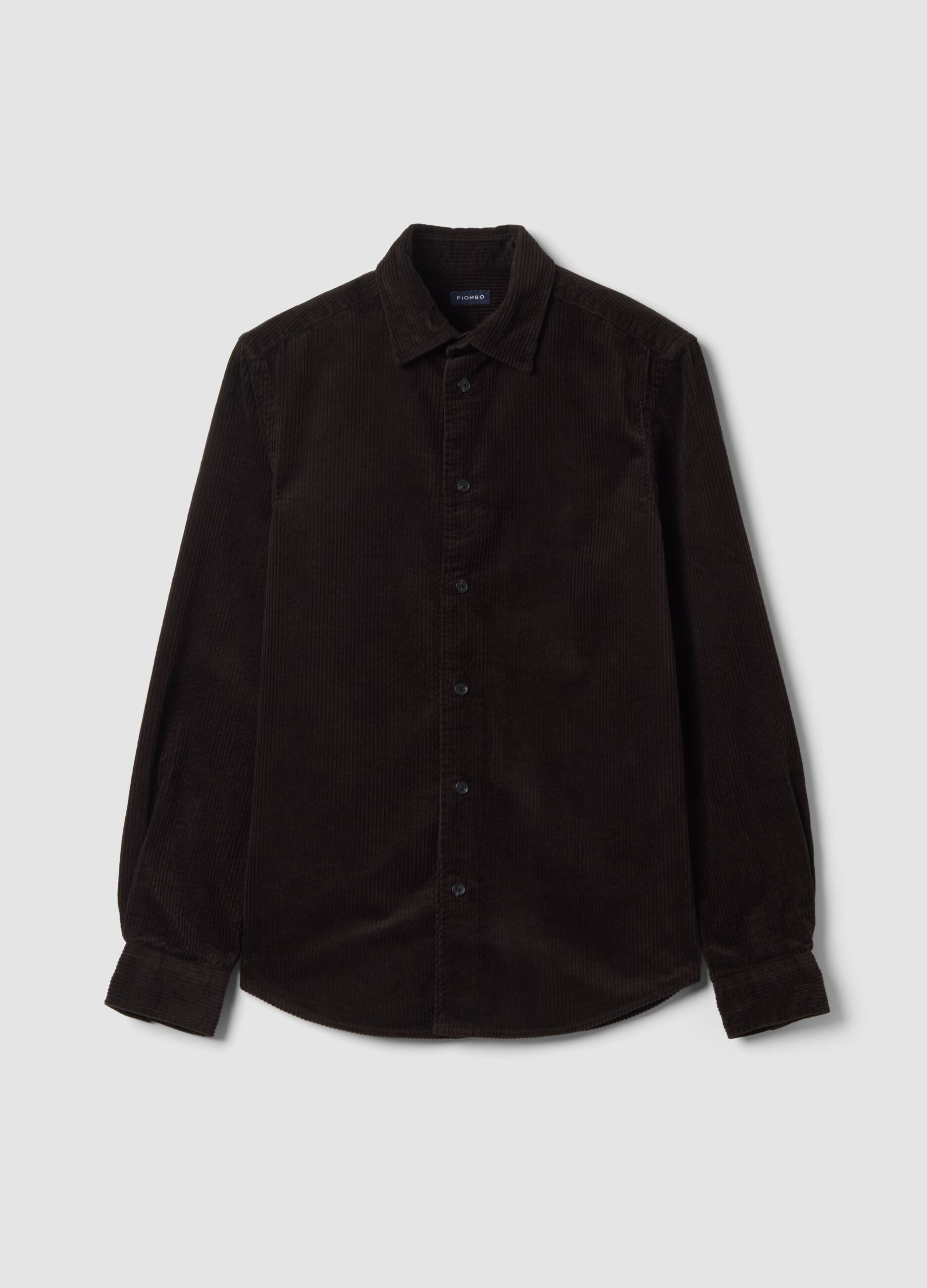 Camicia marrone in puro cotone a coste regular fit