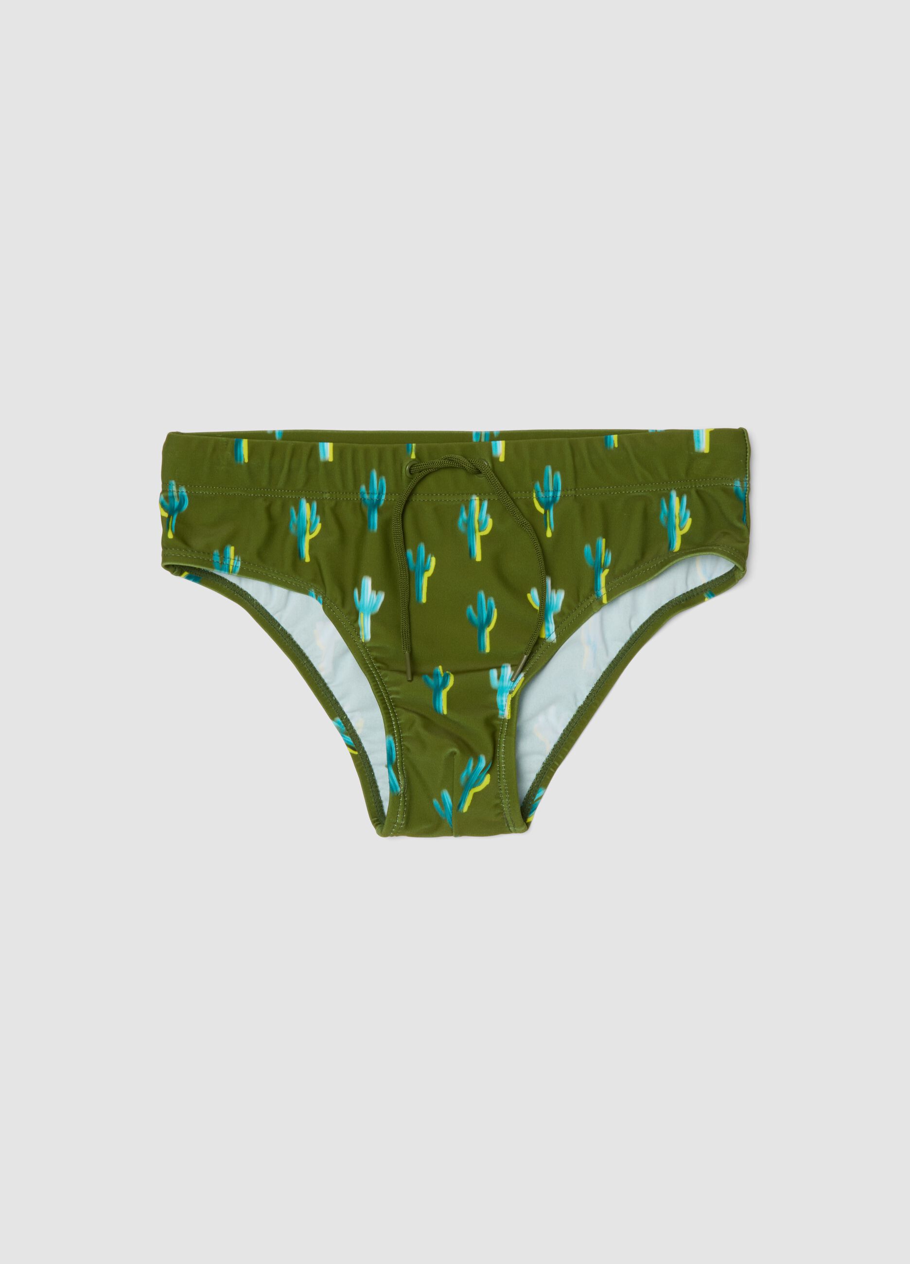 Green stretch-fabric swim briefs