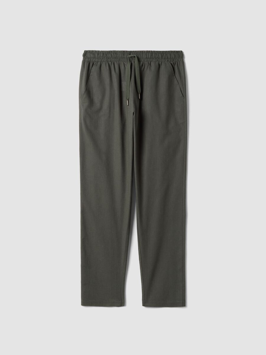 Green relaxed fit pajama trousers in cotton-linen blend_0