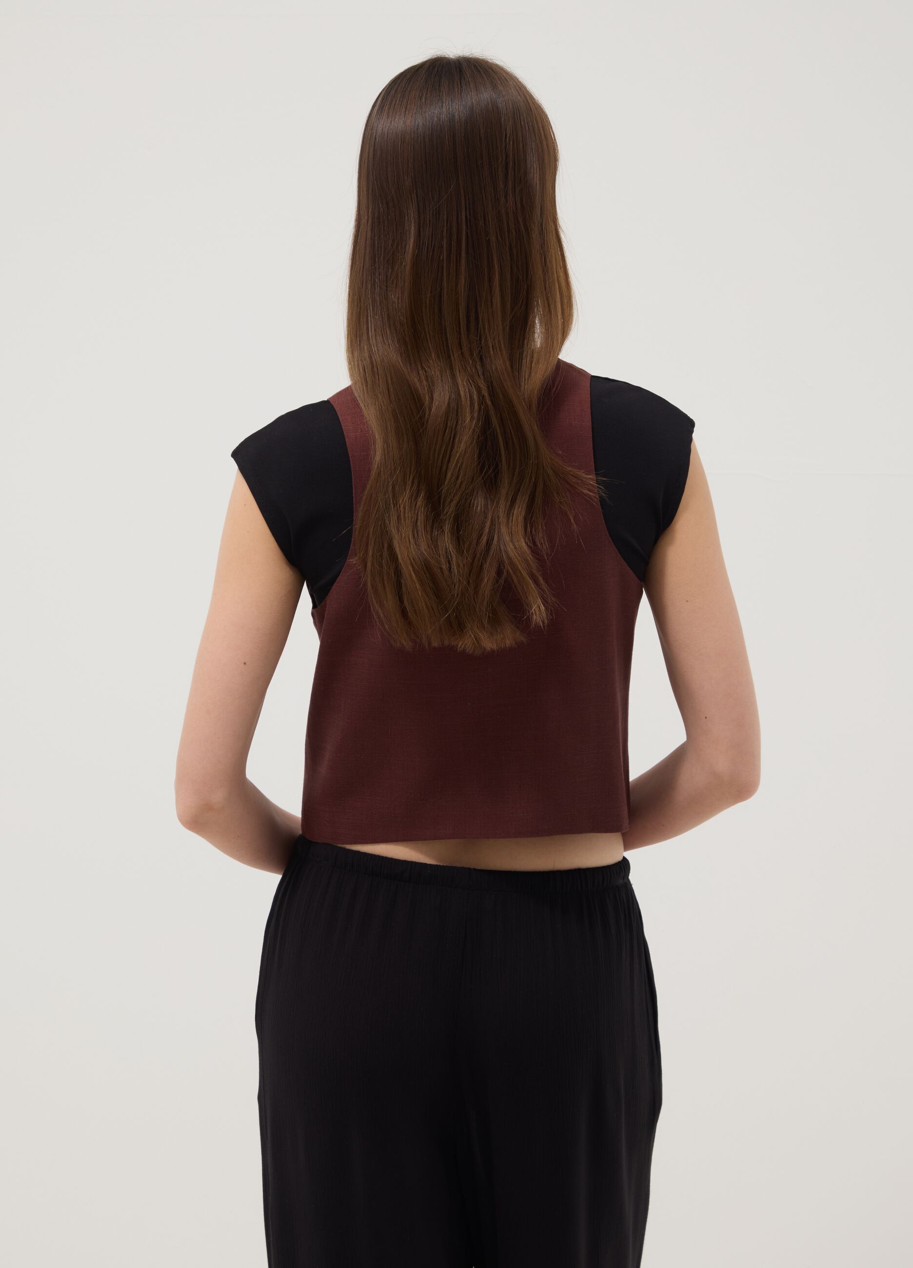 Brown viscose and linen-blend waistcoat, regular fit