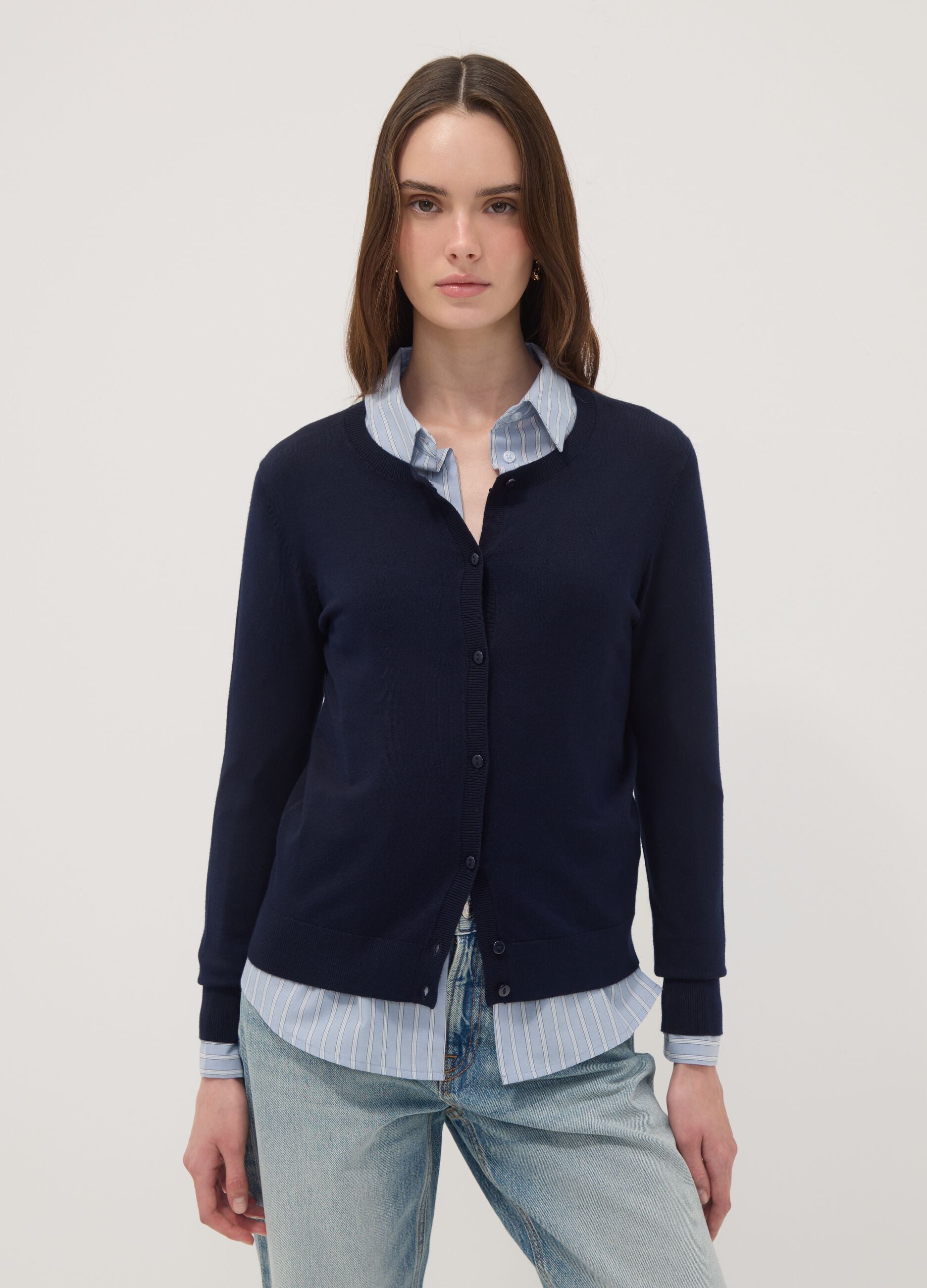 Regular-Fit blauer Cardigan mit Kn&ouml;pfen