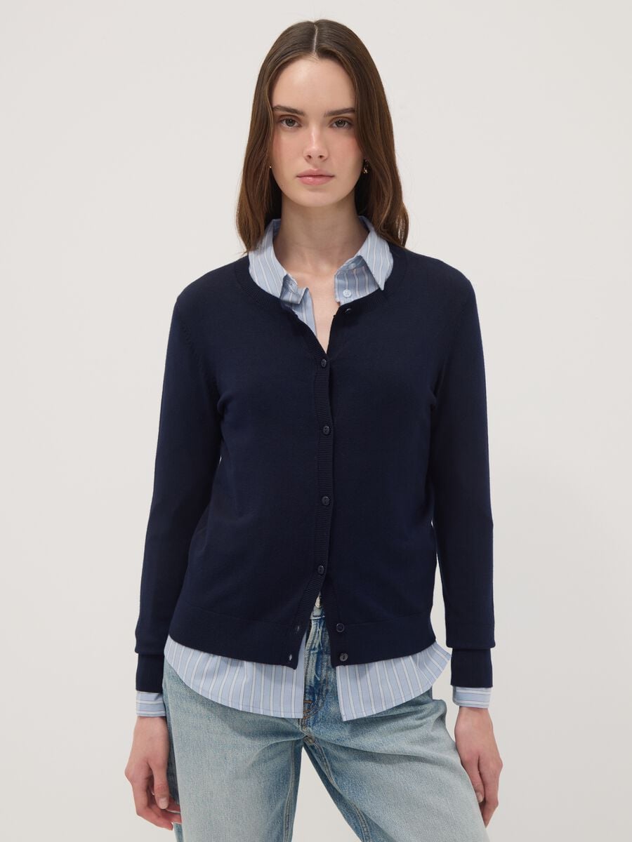 Regular-Fit blauer Cardigan mit Kn&ouml;pfen_0