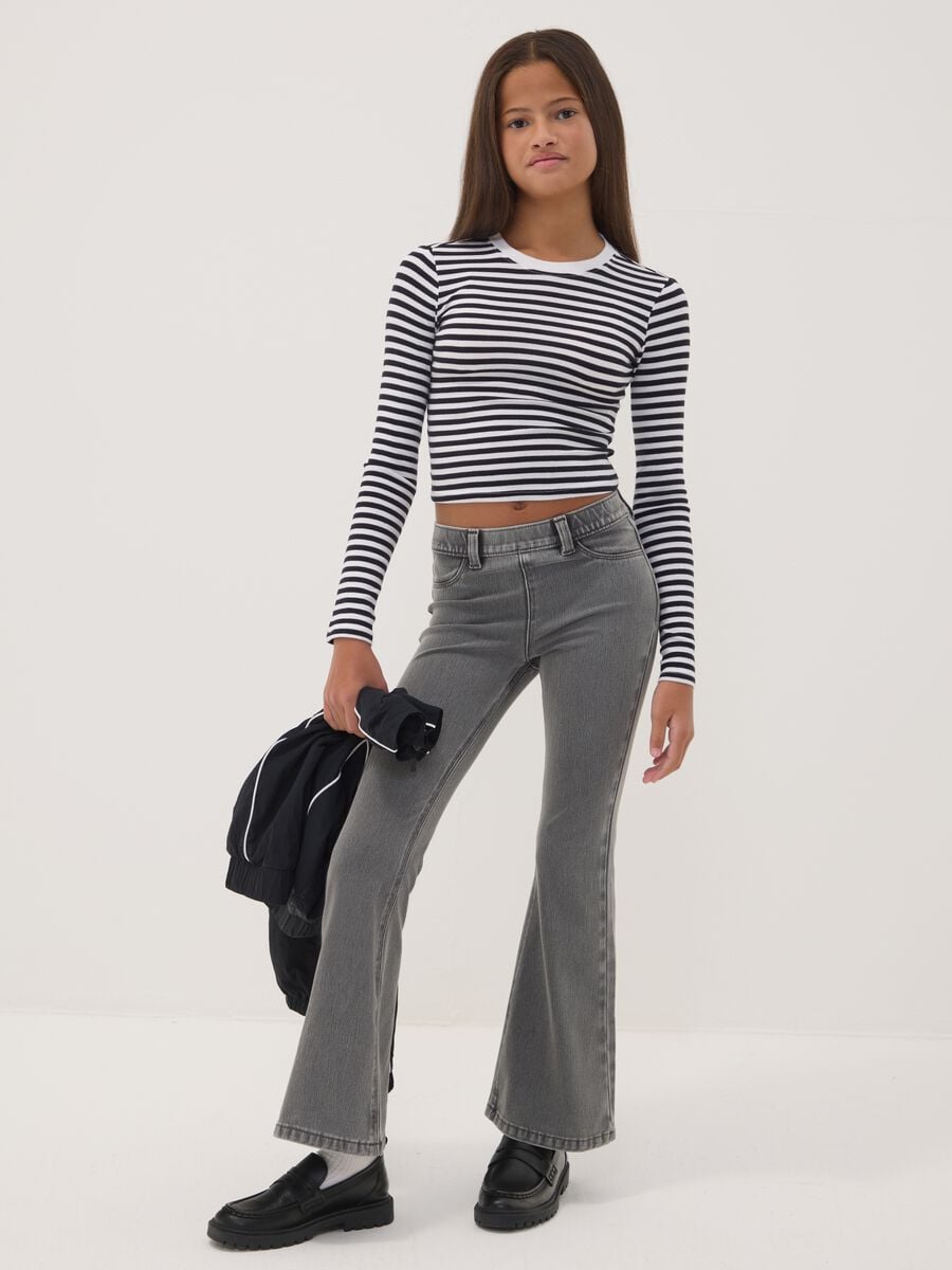 Girls&rsquo; grey flared jeggings in stretch cotton_0