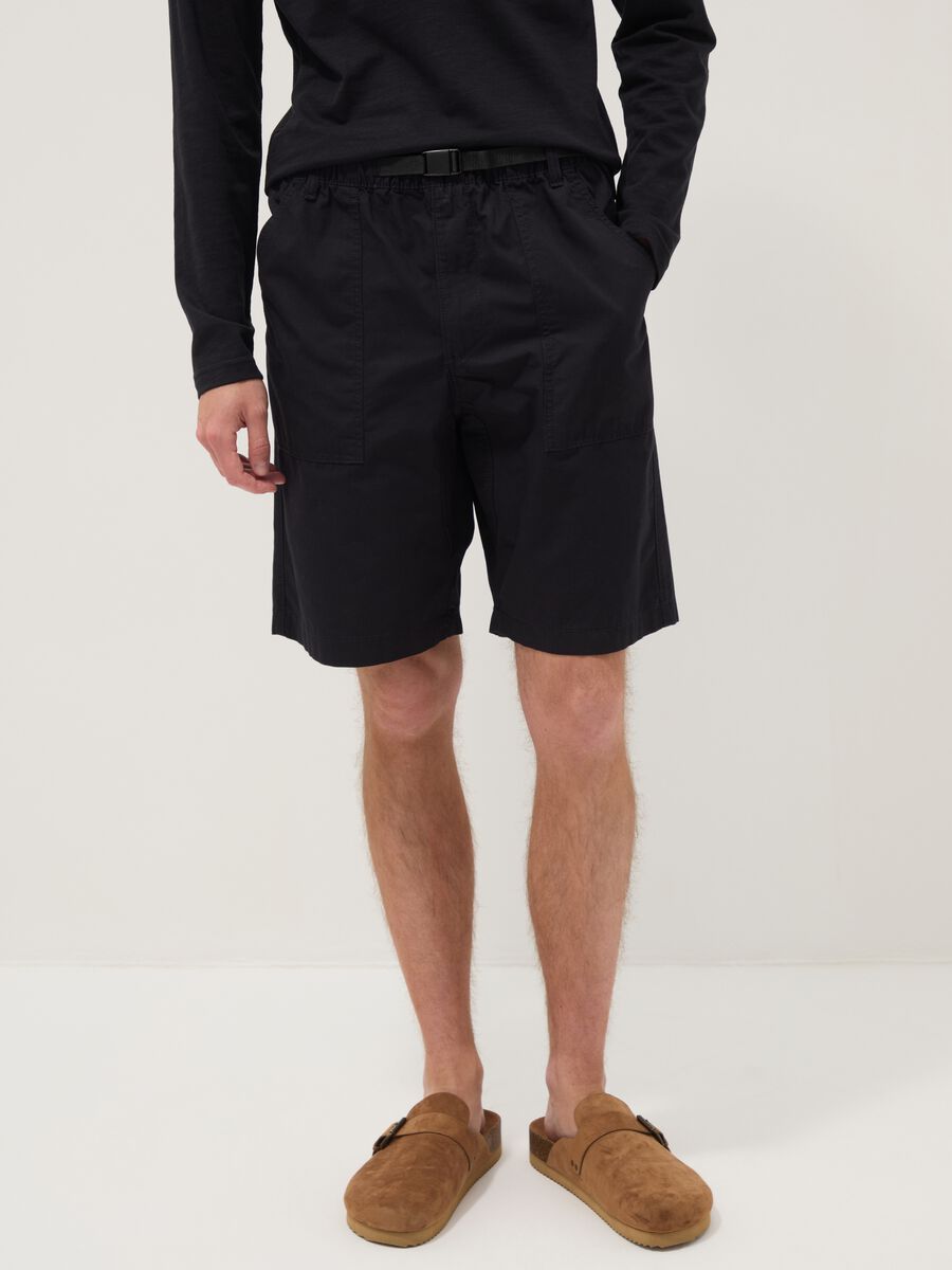 Blue pure cotton baggy-fit shorts with elasticated waistband_1