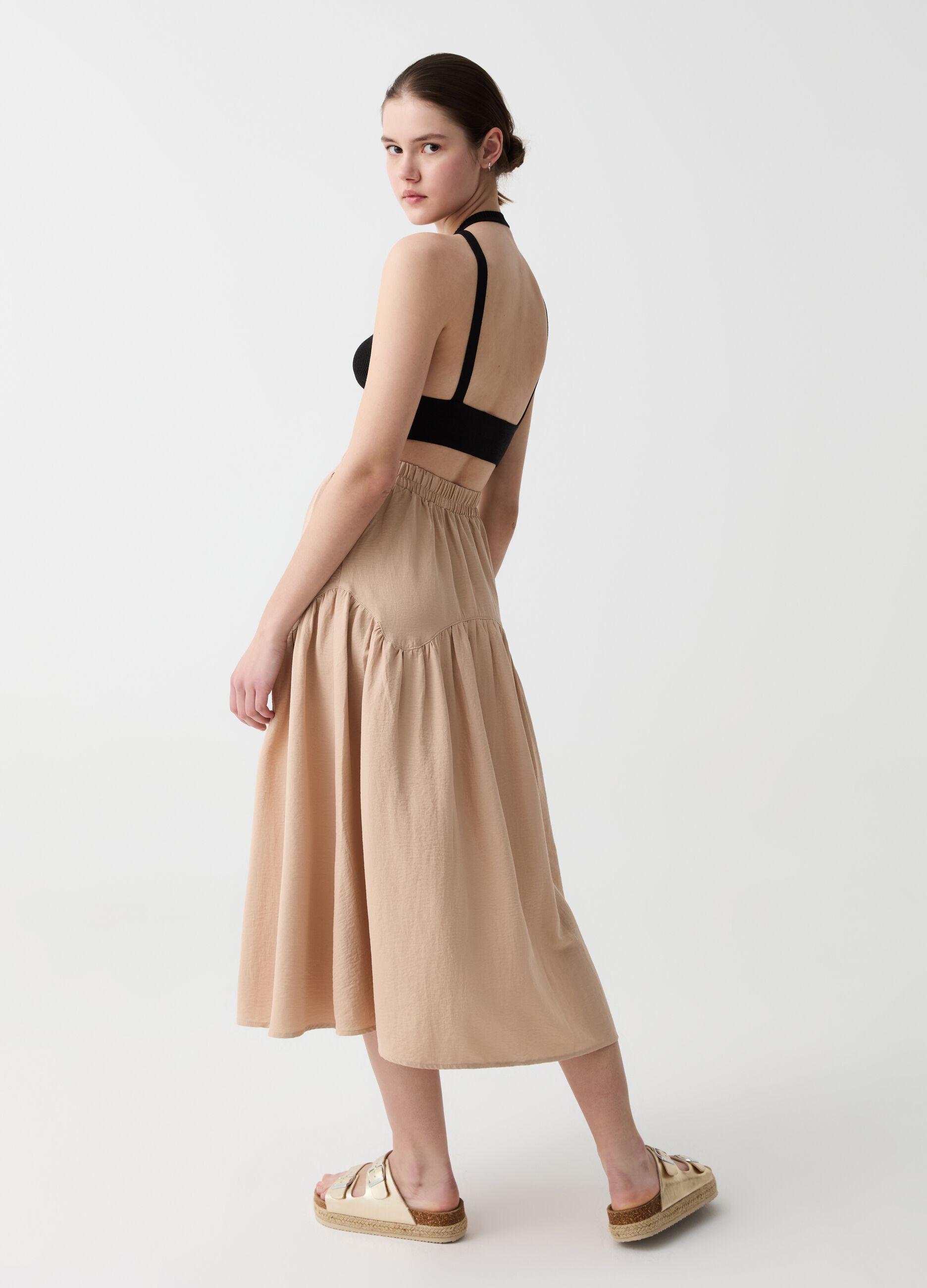 Midi skirt with flounce