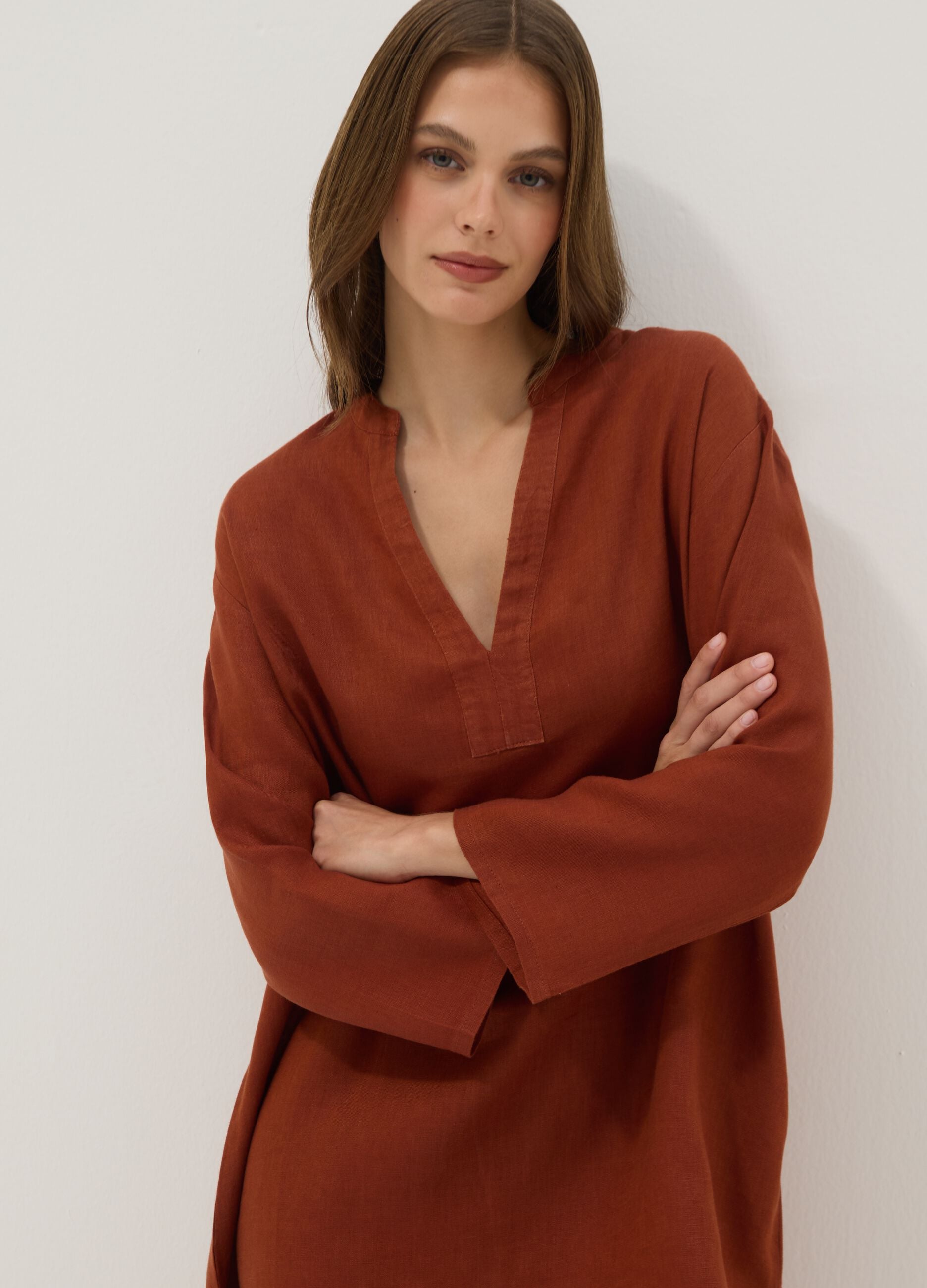 Brown pure linen kaftan